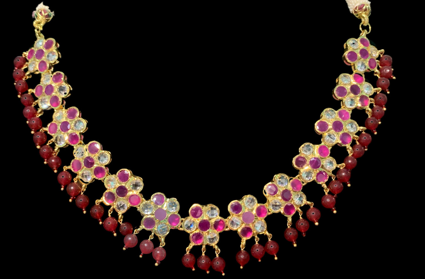 NS112 Ruby flower necklace set ( READY TO SHIP)