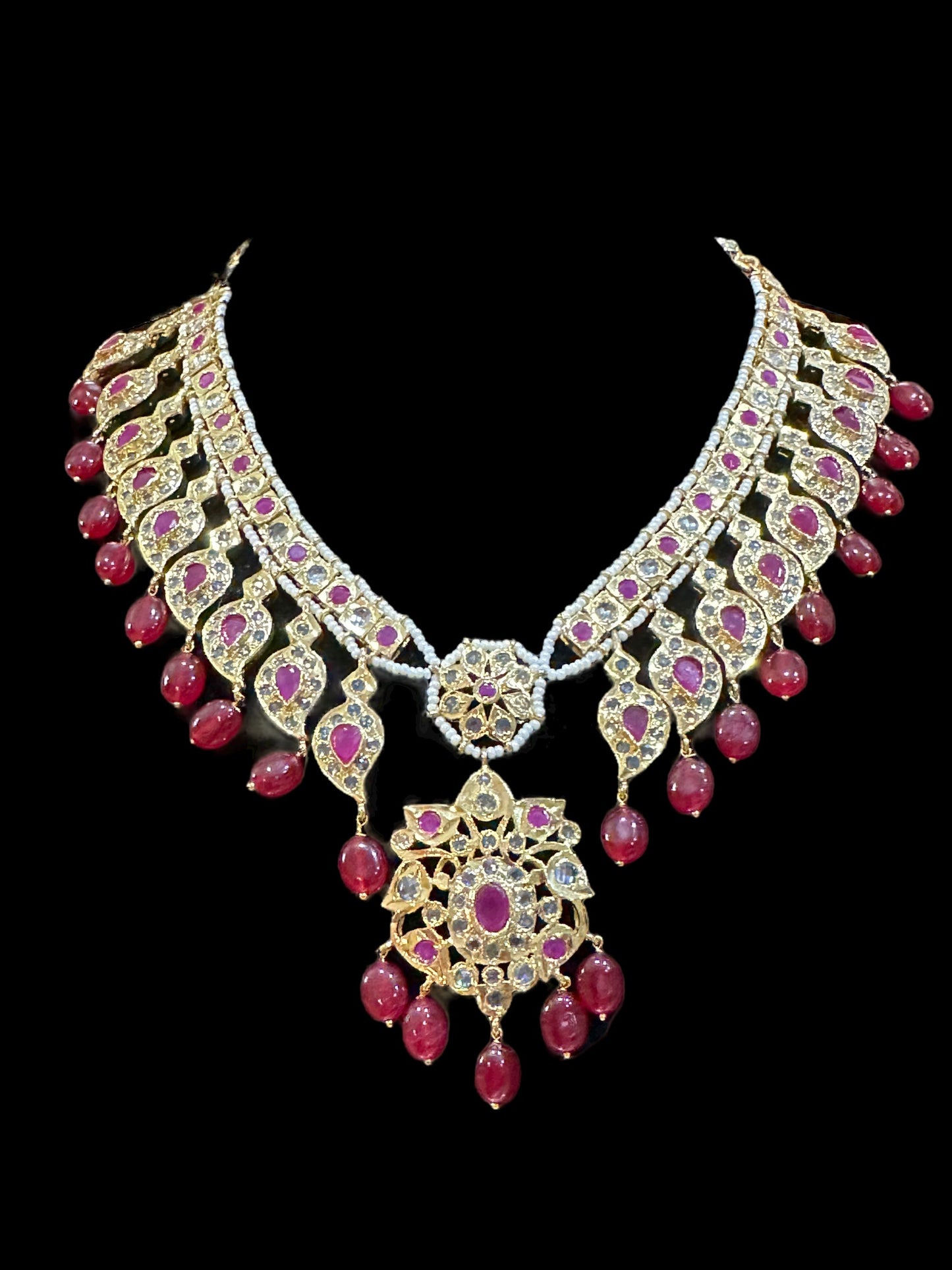 DNS15 Palakh ruby mango necklace set (SHIPS IN 4 WEEKS )