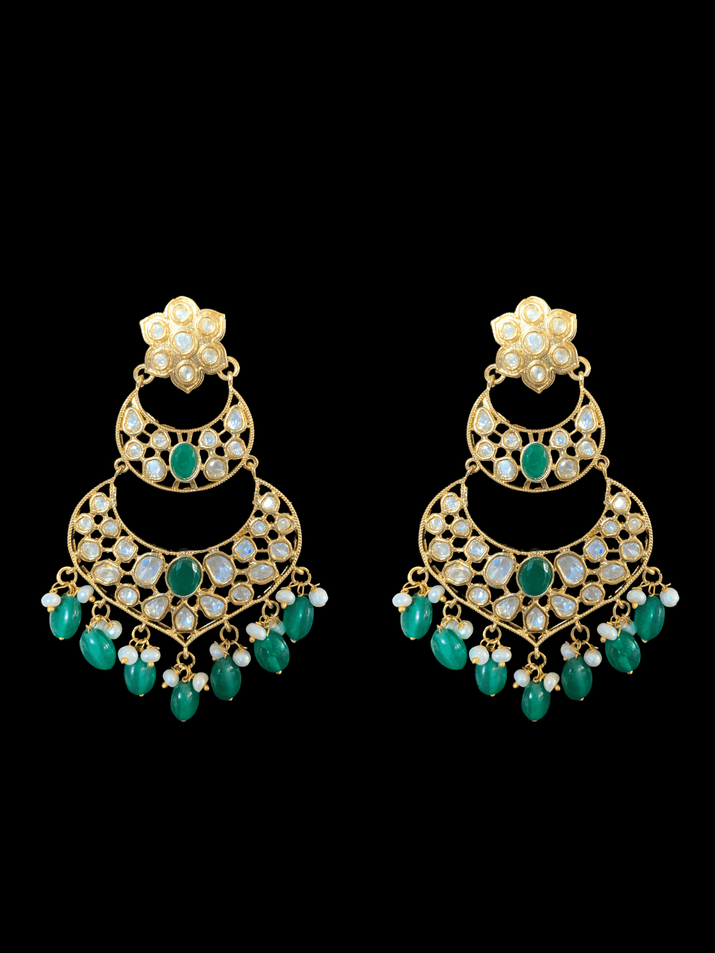 DER90 cz earrings in fresh water pearls- emerald ( READY TO SHIP)