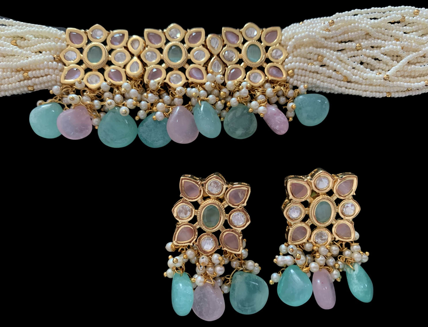 C156 Meera polki choker with earrings ( READY TO SHIP )