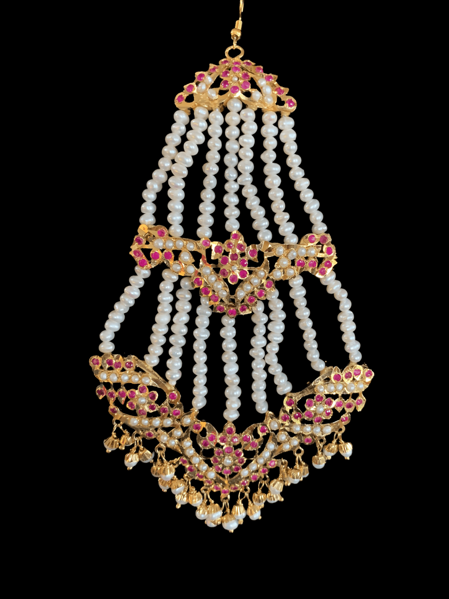 DJHR31 ASMITA jhoomar in fresh water pearls - Ruby ( READY TO SHIP )