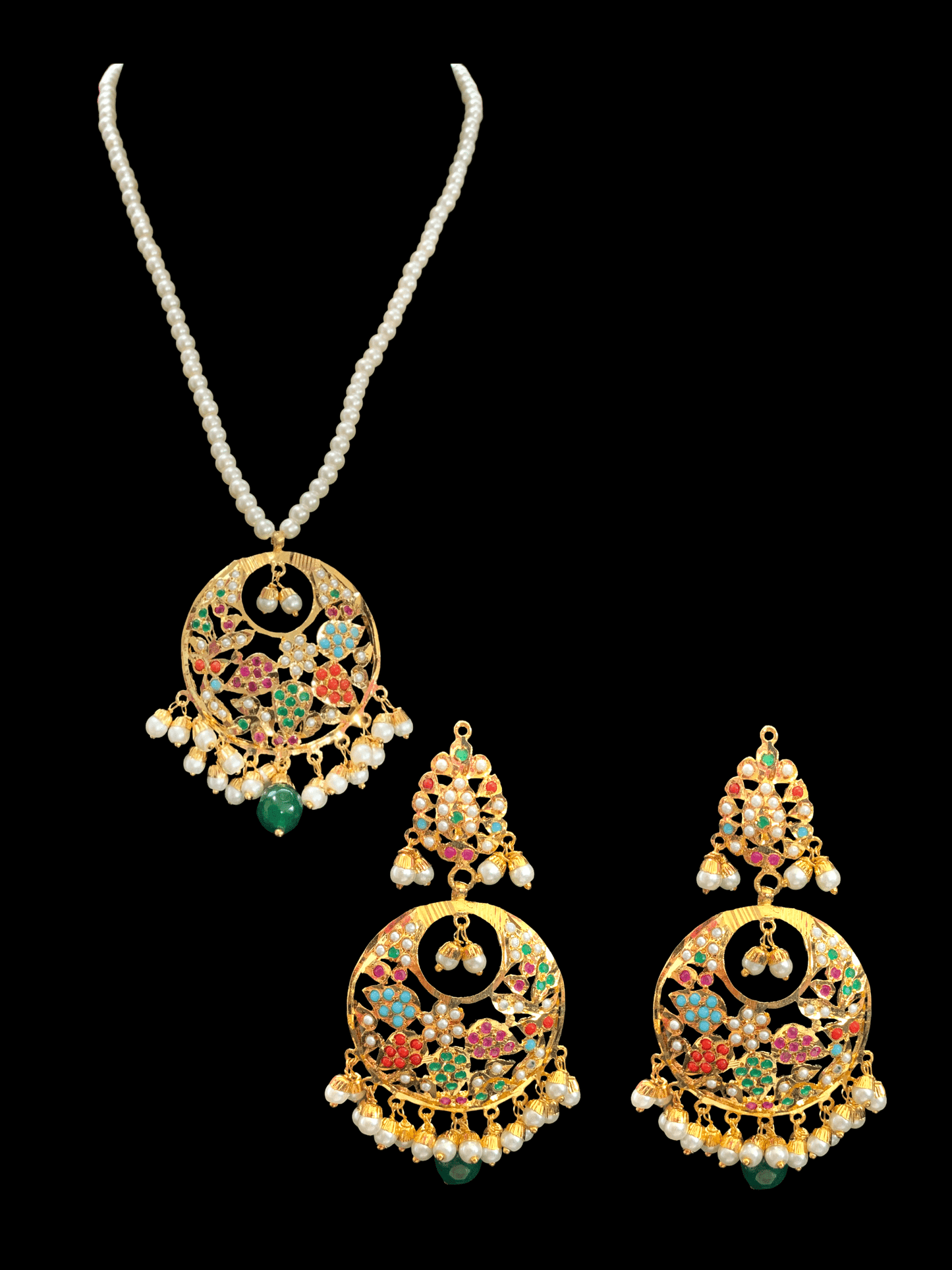 PS447 Naina pendant set ( Navratan ) ( READY TO SHIP)