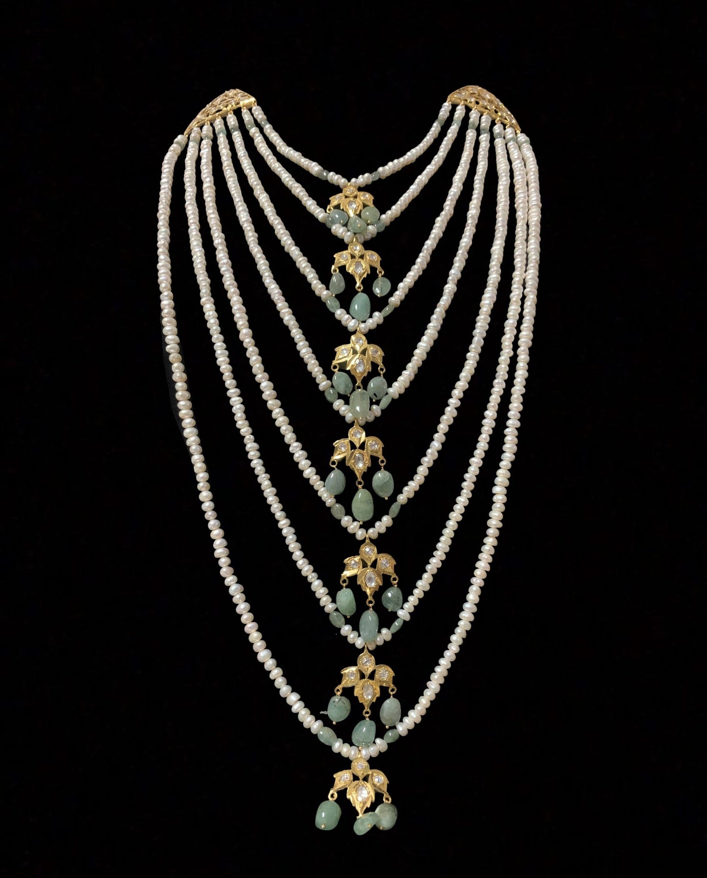 Insia satlada in natural pearls and emeralds ( SHIPS IN 4 WEEKS )