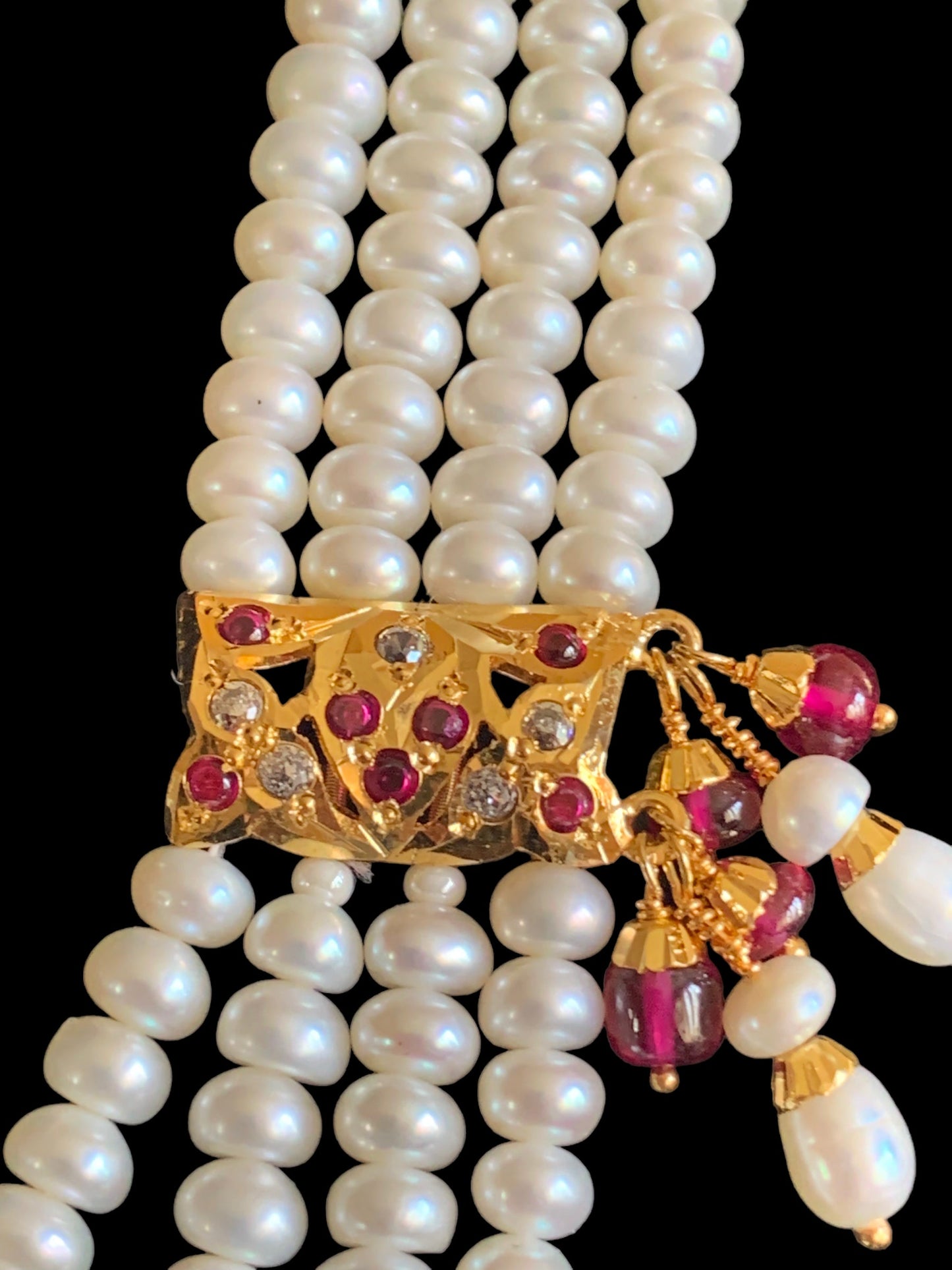 Ruby and zircon jadau gold plated silver necklace with earrings ( SHIPS IN 4 WEEKS )