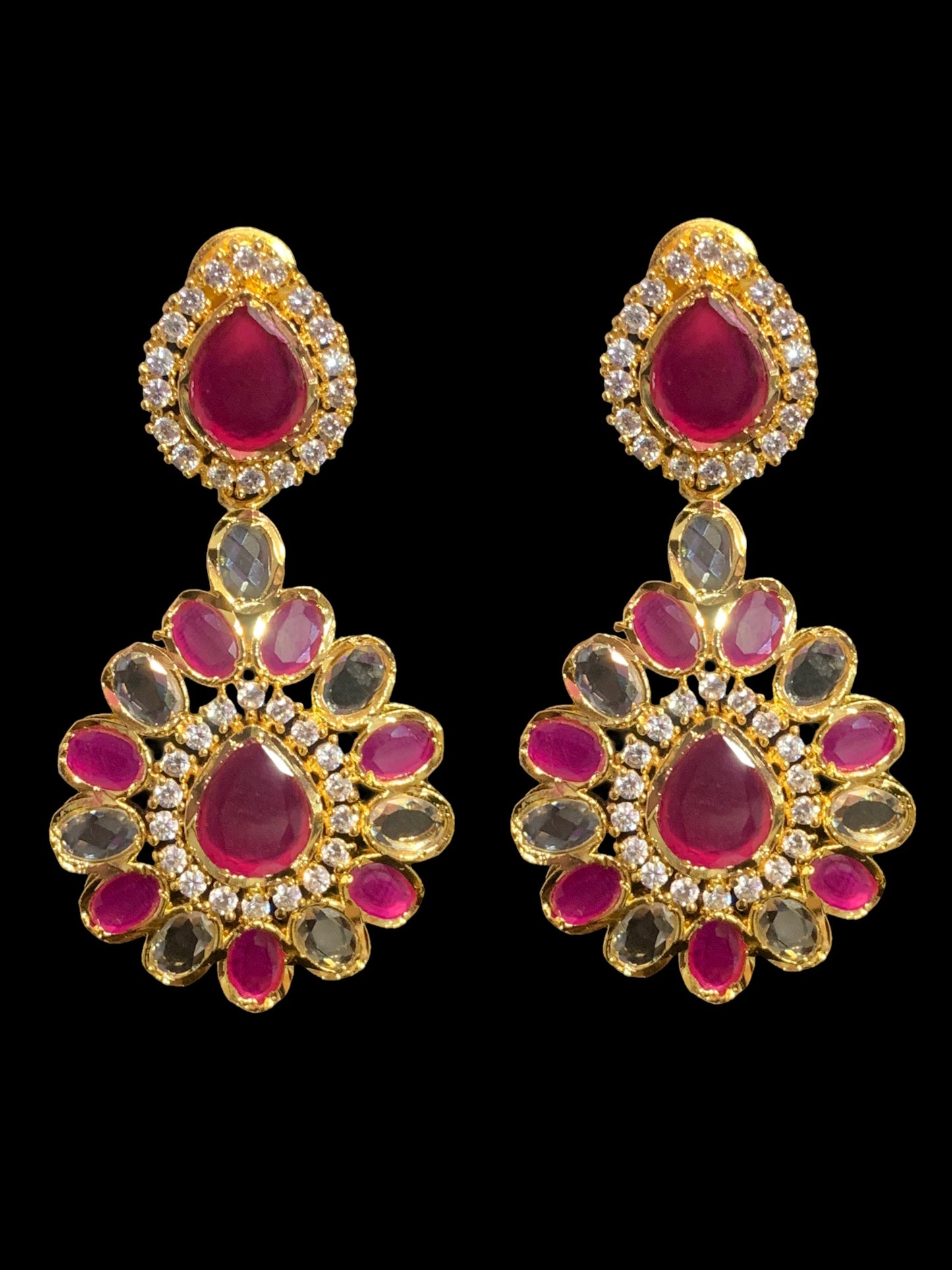 NS363 Farhat ruby gold plated short necklace with earrings