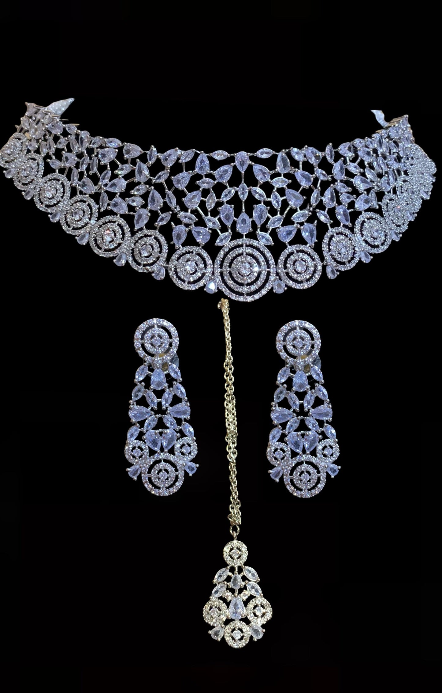 NS118 Arisha Cz necklace set - silver plated ( READY TO SHIP )
