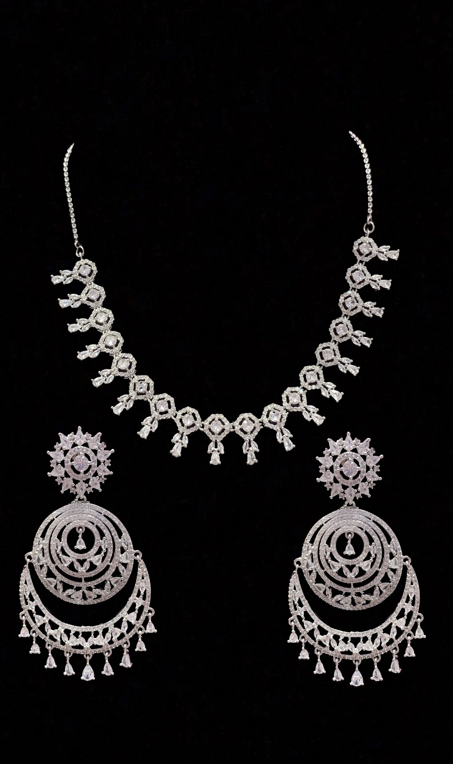 NS154 Mansi cz necklace set in silver plating ( READY TO SHIP )