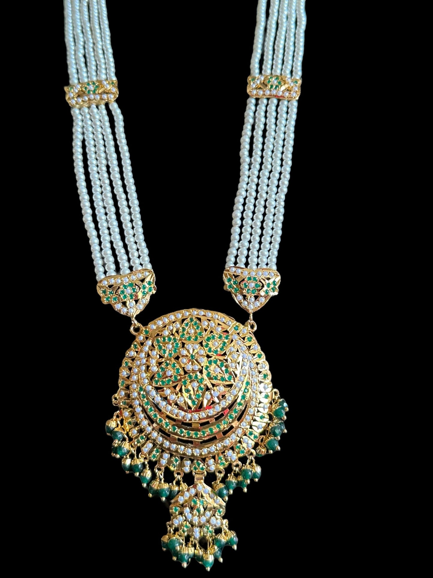 DLN9 Laiba jadau rani haar in green beads and pearls ( READY TO SHIP)