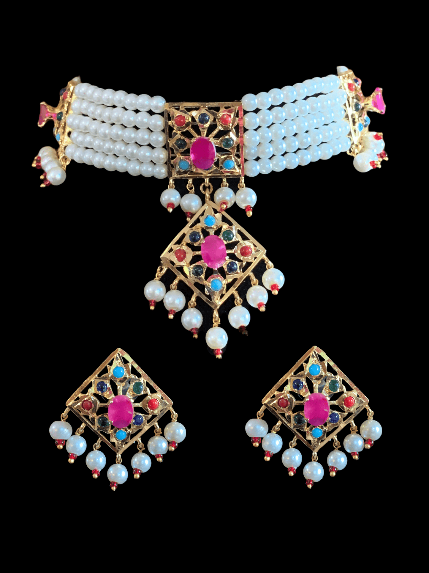 C89 Anushay choker set in navratan ( SHIPS IN 3 WEEKS )