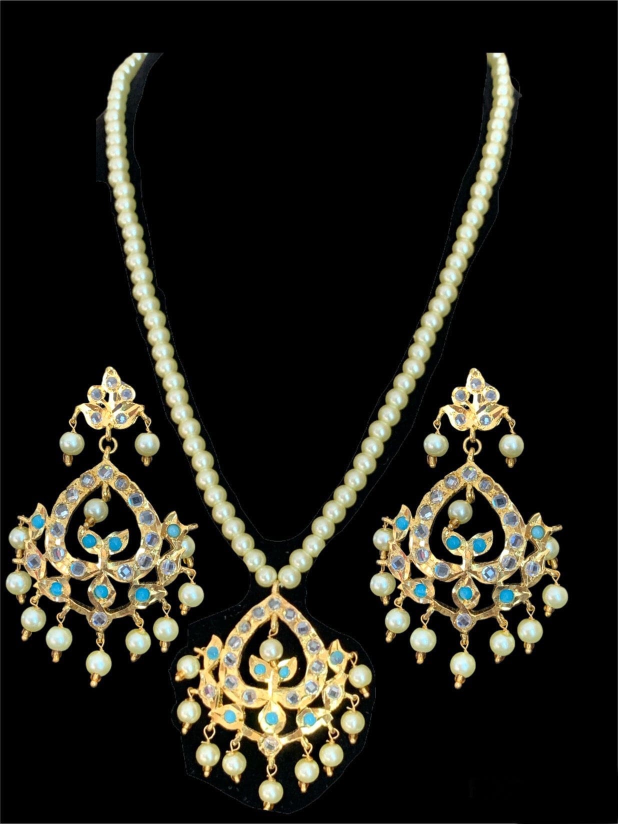 PS66 Diana feroza / turquoise Hyderabad pendant set with Chandbali ( SHIPS IN 3 WEEKS )
