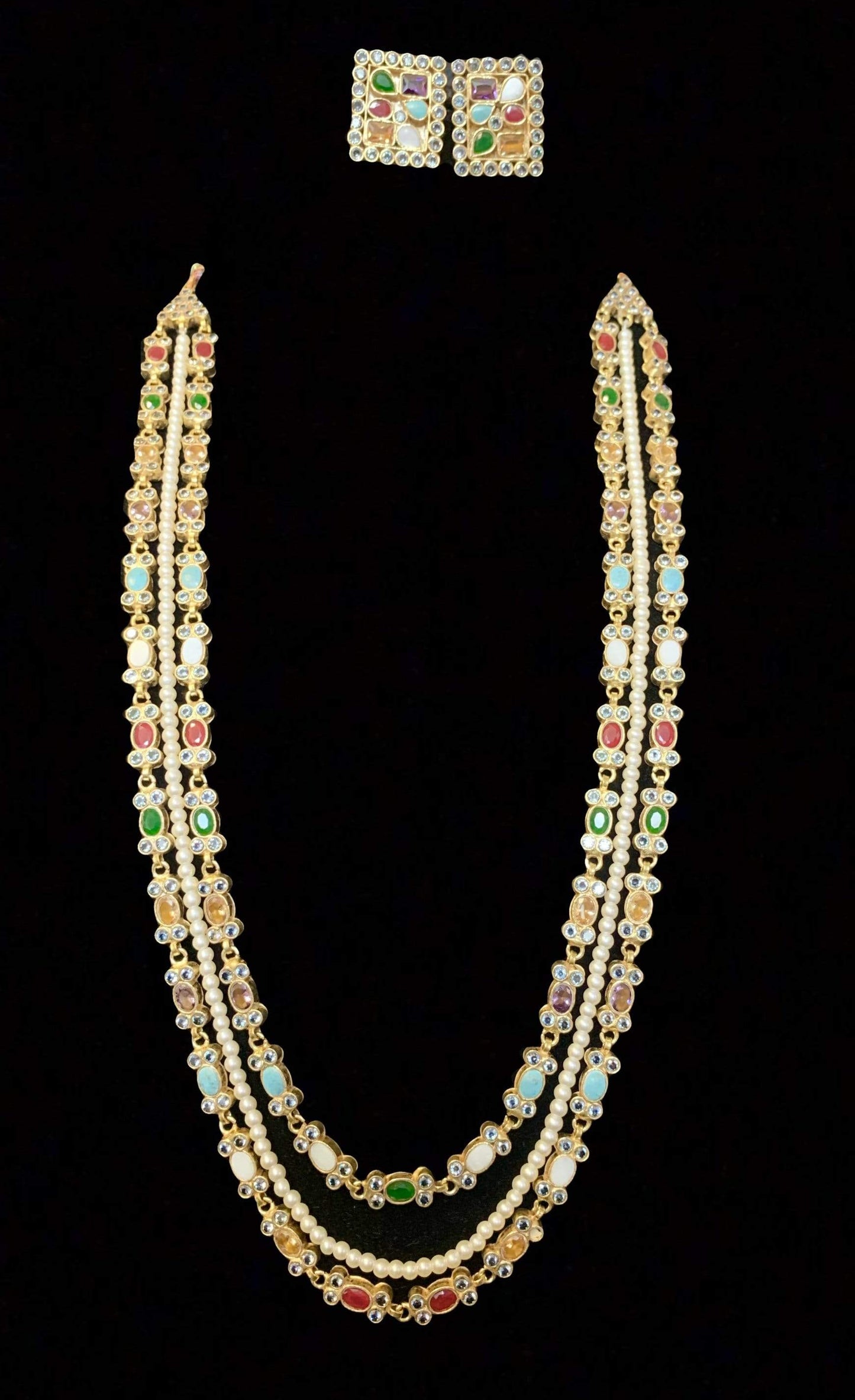 Navratan layered kundan necklace (SHIPS IN 2 WEEKS )