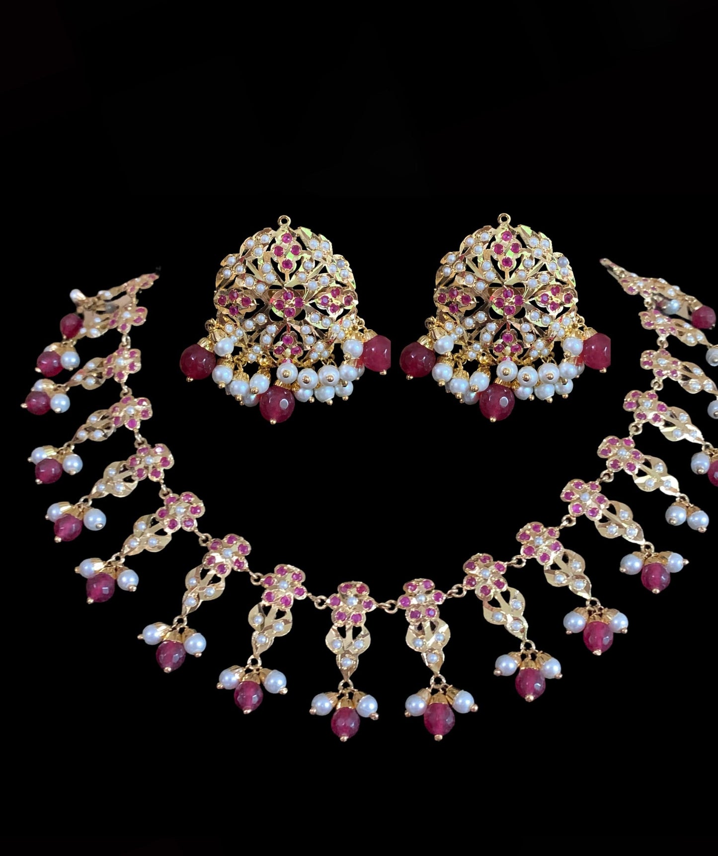 DNS168 Alea punjabi Jadau necklace set - ruby (SHIPS IN 2 WEEKS)