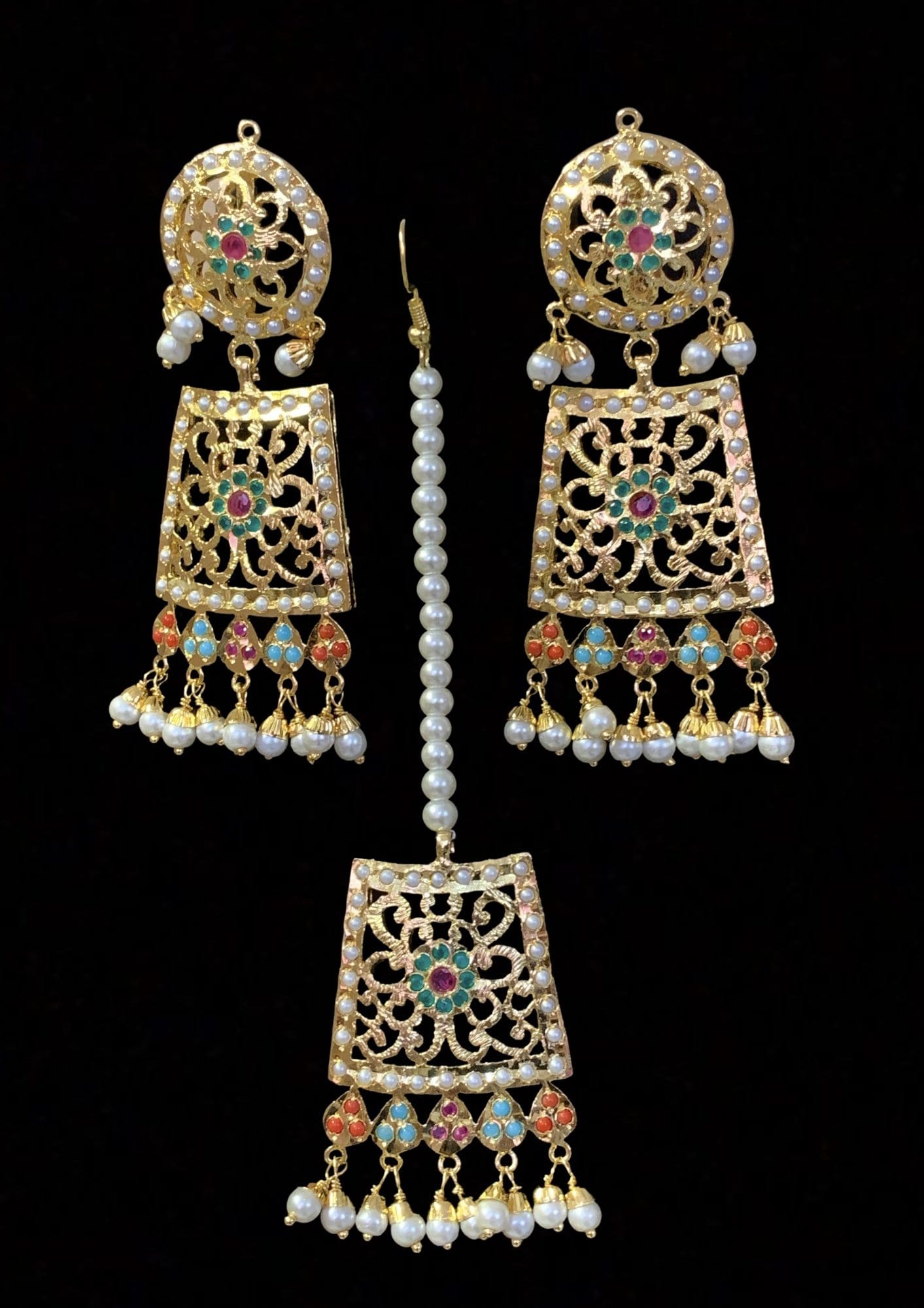 Safira necklace set with tika Navratan ( READY TO SHIP)
