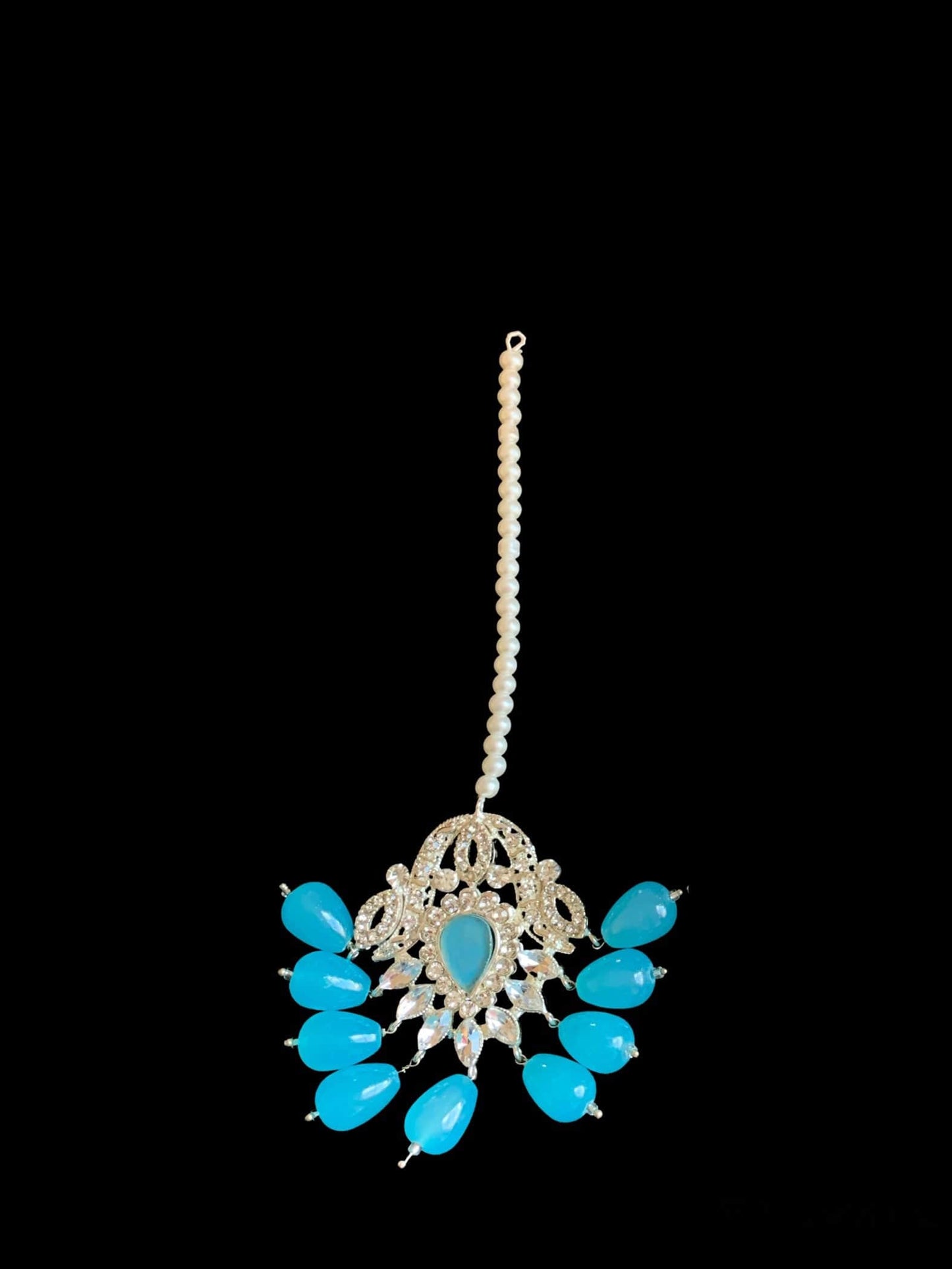 JTK4  Yusra jhoomar tika in blue beads ( READY TO SHIP )