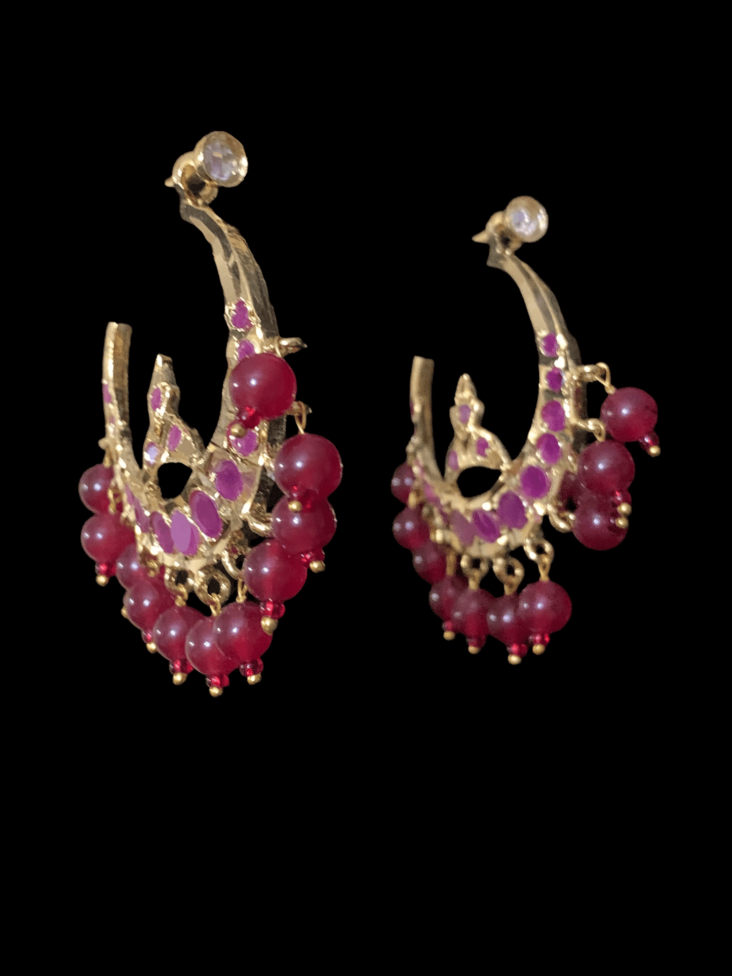 DER134 Hosna gold plated chandbali - red (SHIPS IN 4 WEEKS)