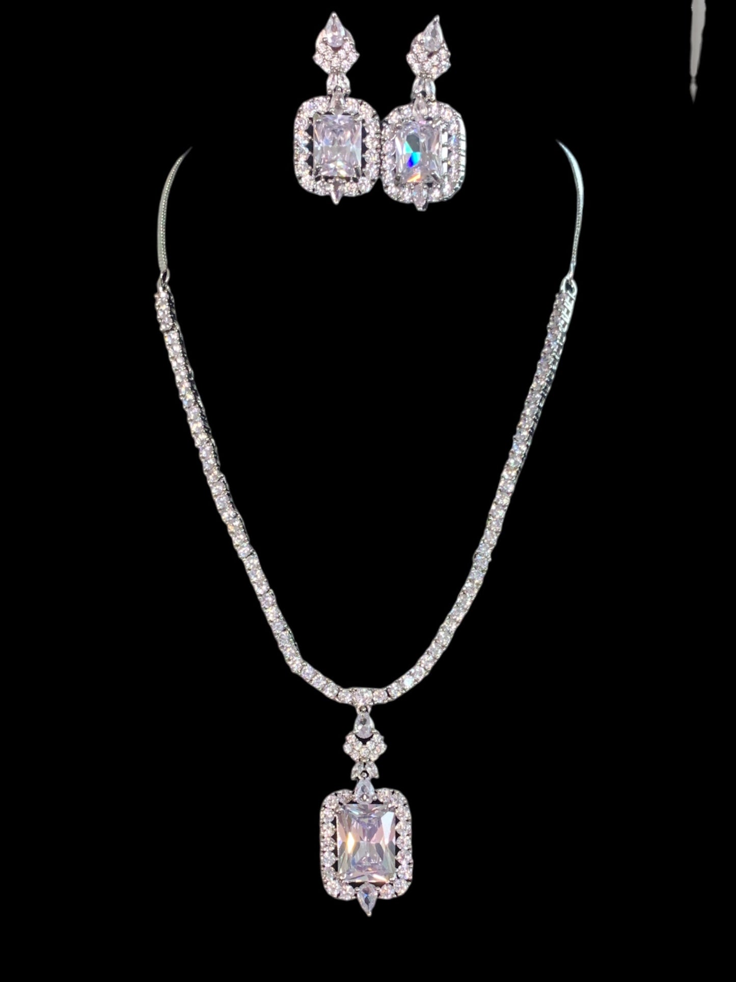 NS508 Myrha cz necklace set -clear READY TO SHIP )