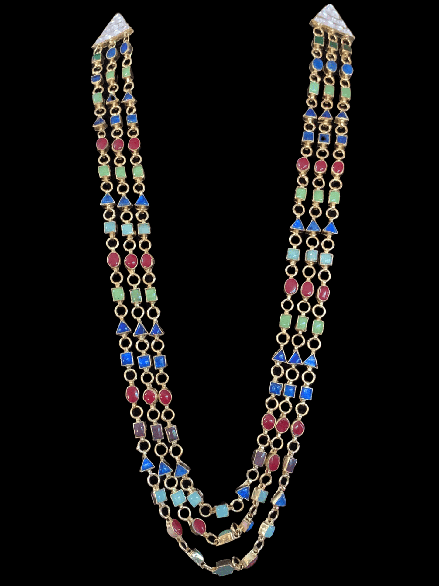 SAT48 Nayana three layer navratan mala with earrings ( READY TO SHIP)