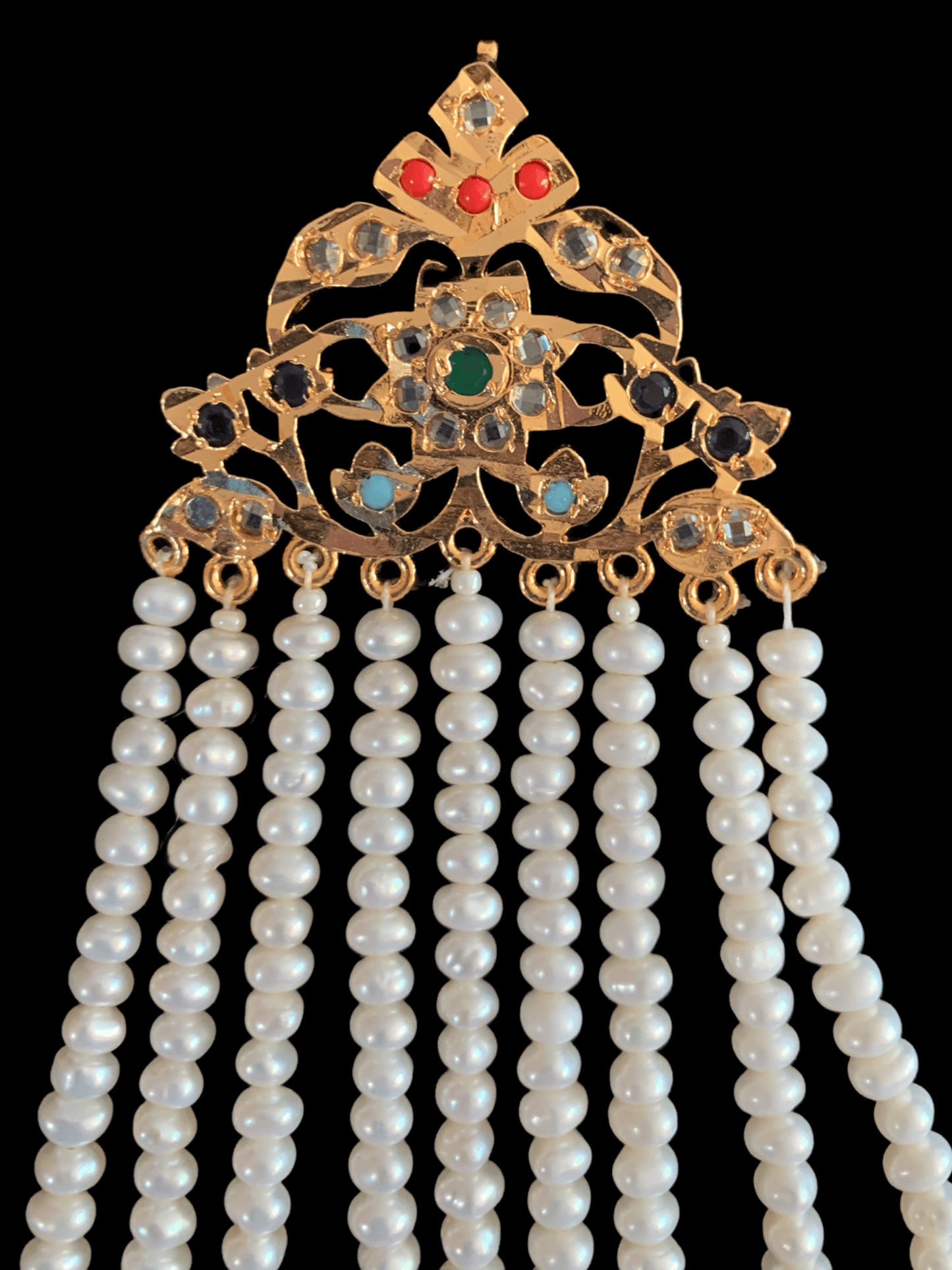JHR11 Abira navratan jhoomar in fresh water pearls ( SHIPS IN 4 WEEKS )