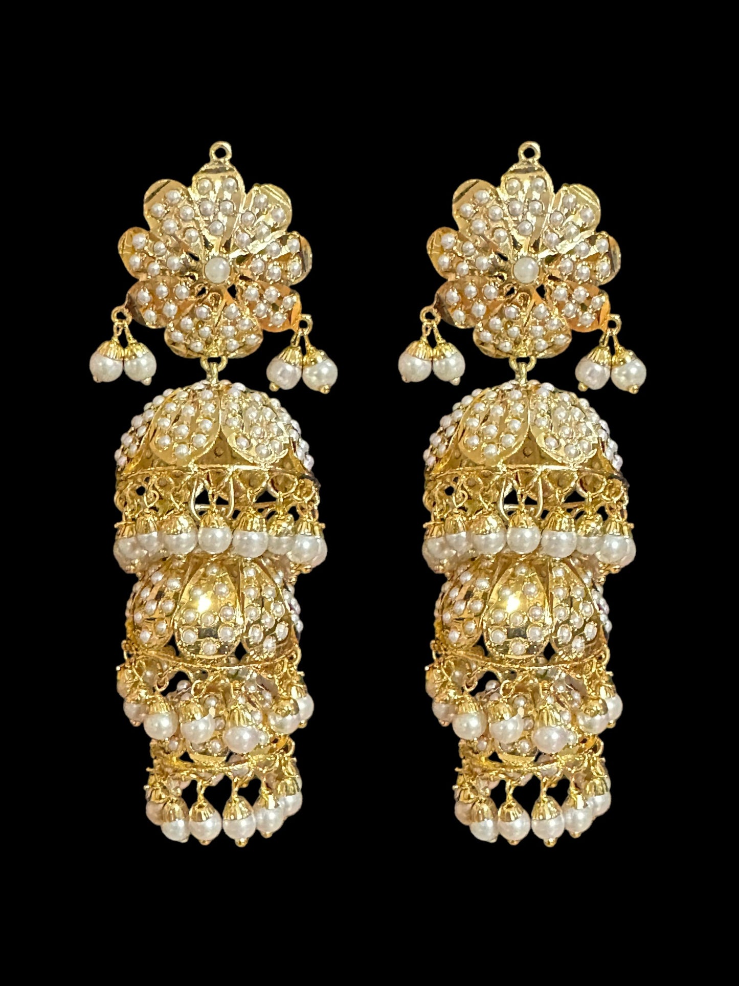 DER506 Mya gold plated jhumka earrings - pearls ( SHIPS IN 4 WEEKS )