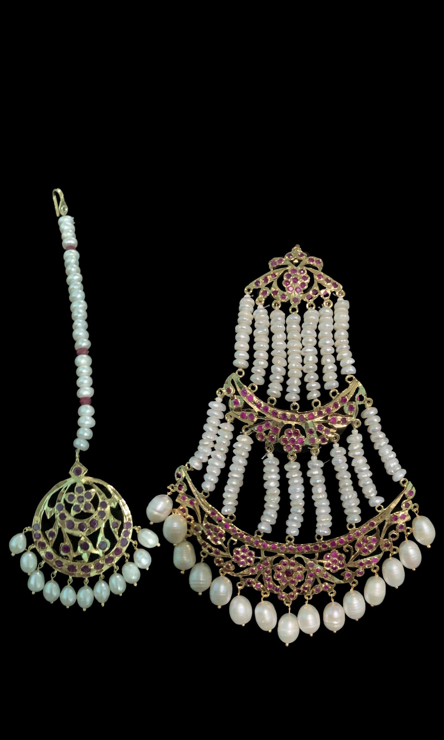 BR7 Insia bridal jadavi lacha satlada set in ruby with fresh water pearls , READY TO SHIP