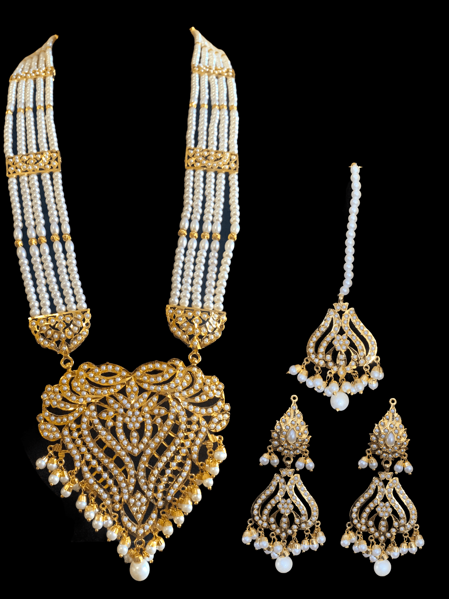 LN124 Sakshi pearl Jadau Rani haar with earrings tika ( READY TO SHIP )