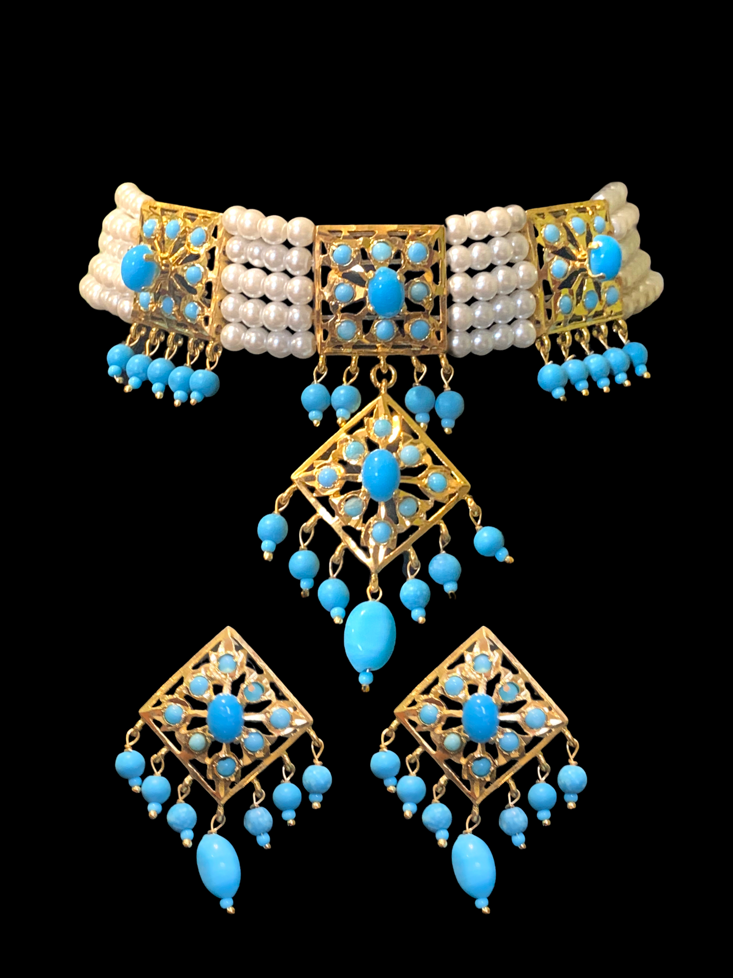 C197 Anushay ferozi / turquoise choker with earrings (SHIPS IN 4 WEEKS )