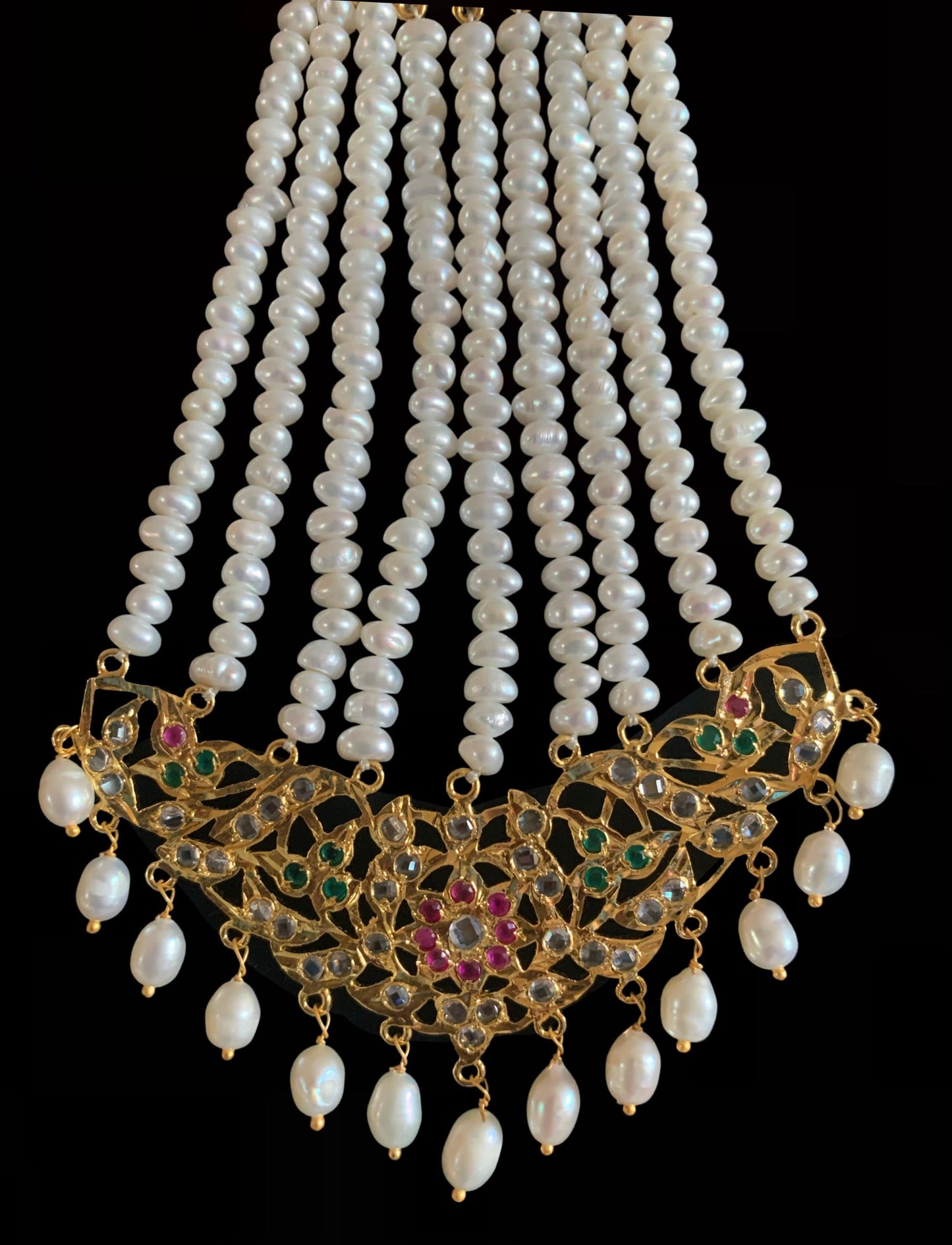 DJHR74 Ruby emerald jhoomar with fresh  water pearls ( SHIPS IN 4 WEEKS )
