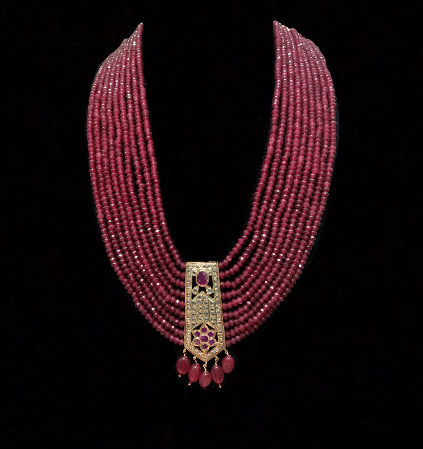 Indu long ruby beads haar (SHIPS IN 4 WEEKS )