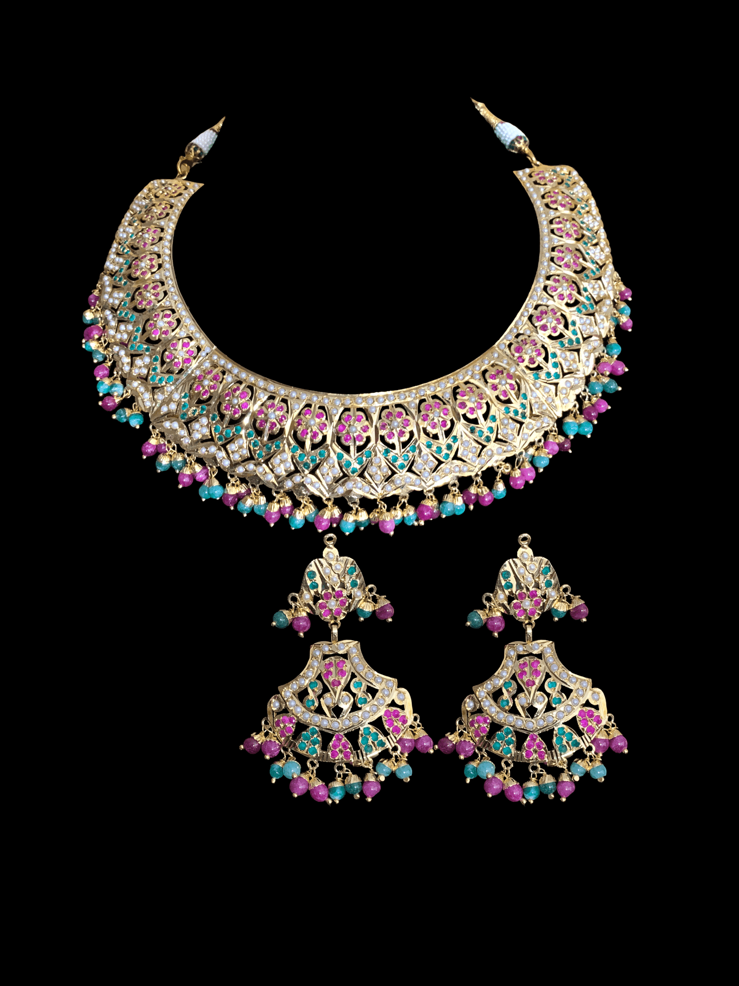 NS316 ruby emerald jadau necklace set ( READY TO SHIP)