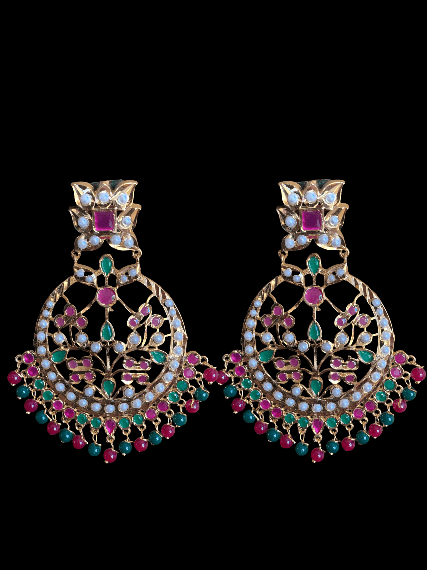 DER210 Radha ruby emerald chandbali (READY TO SHIP)
