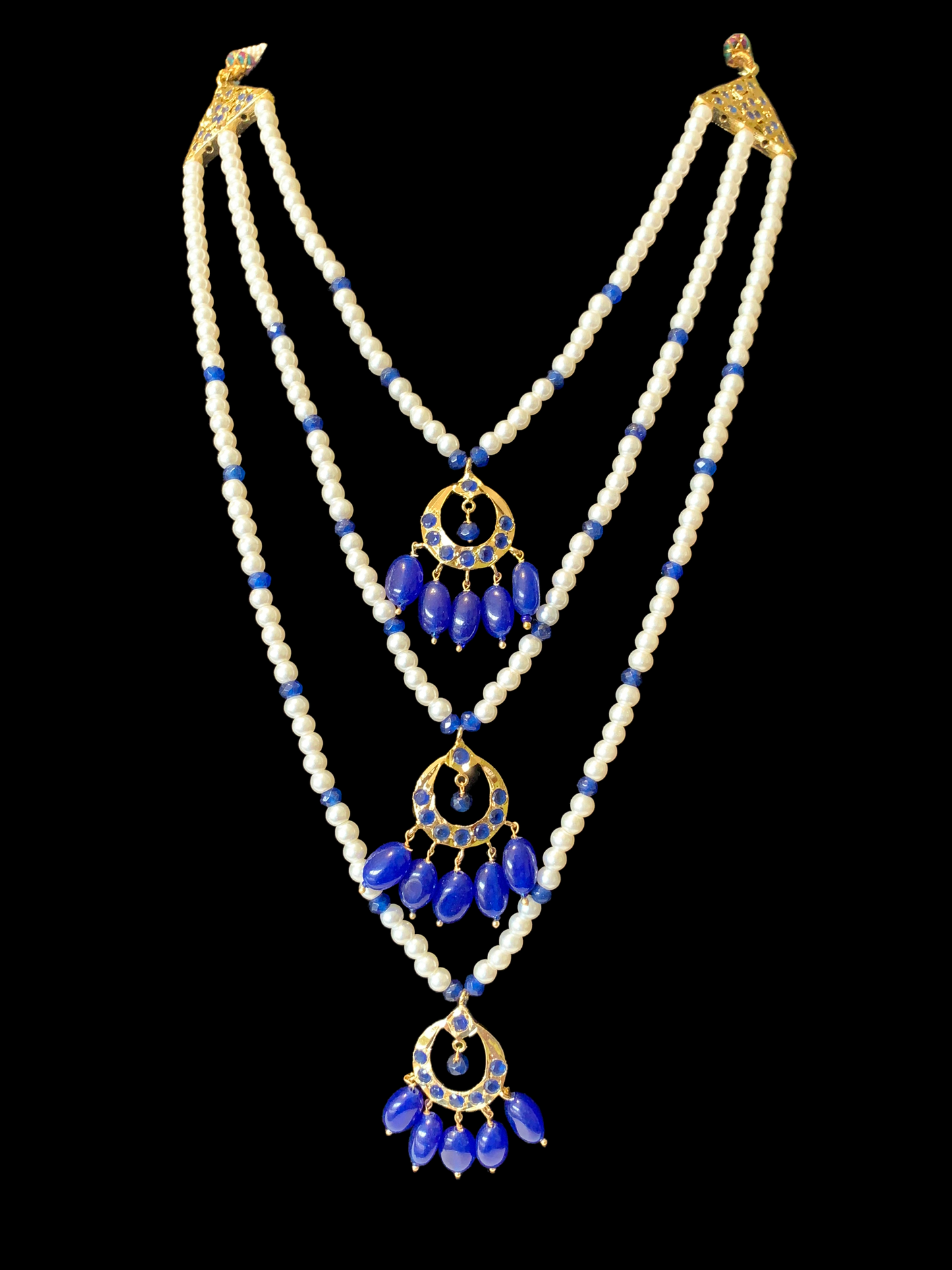 SAT69 Seema three layer necklace with chandbali- Blue ( READY TO SHIP )