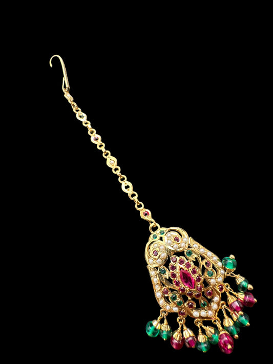 Gold plated silver tika in ruby emerald ( READY TO SHIP )