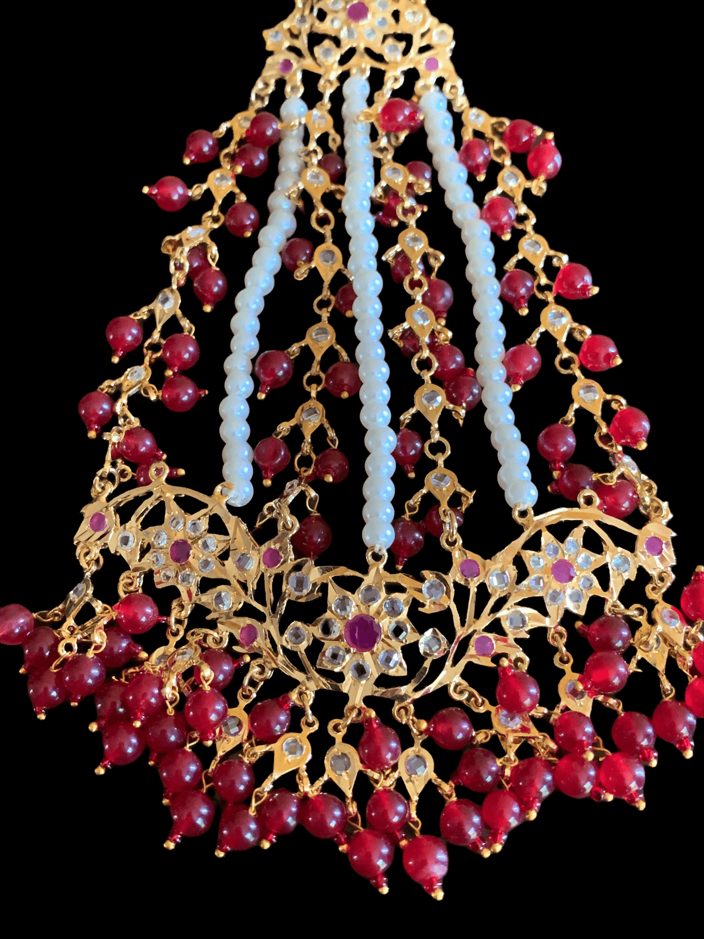 JTK28 Hira Bridal jhoomar and tika in rubies (SHIPS IN 3 WEEKS  )