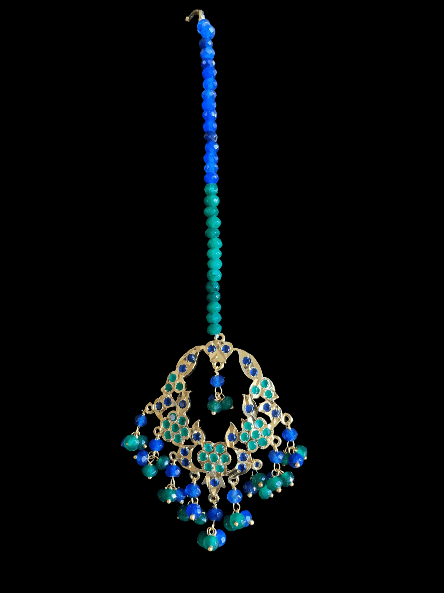 DJET24 Madhuri earrings tika set in blue green ( READY TO SHIP)