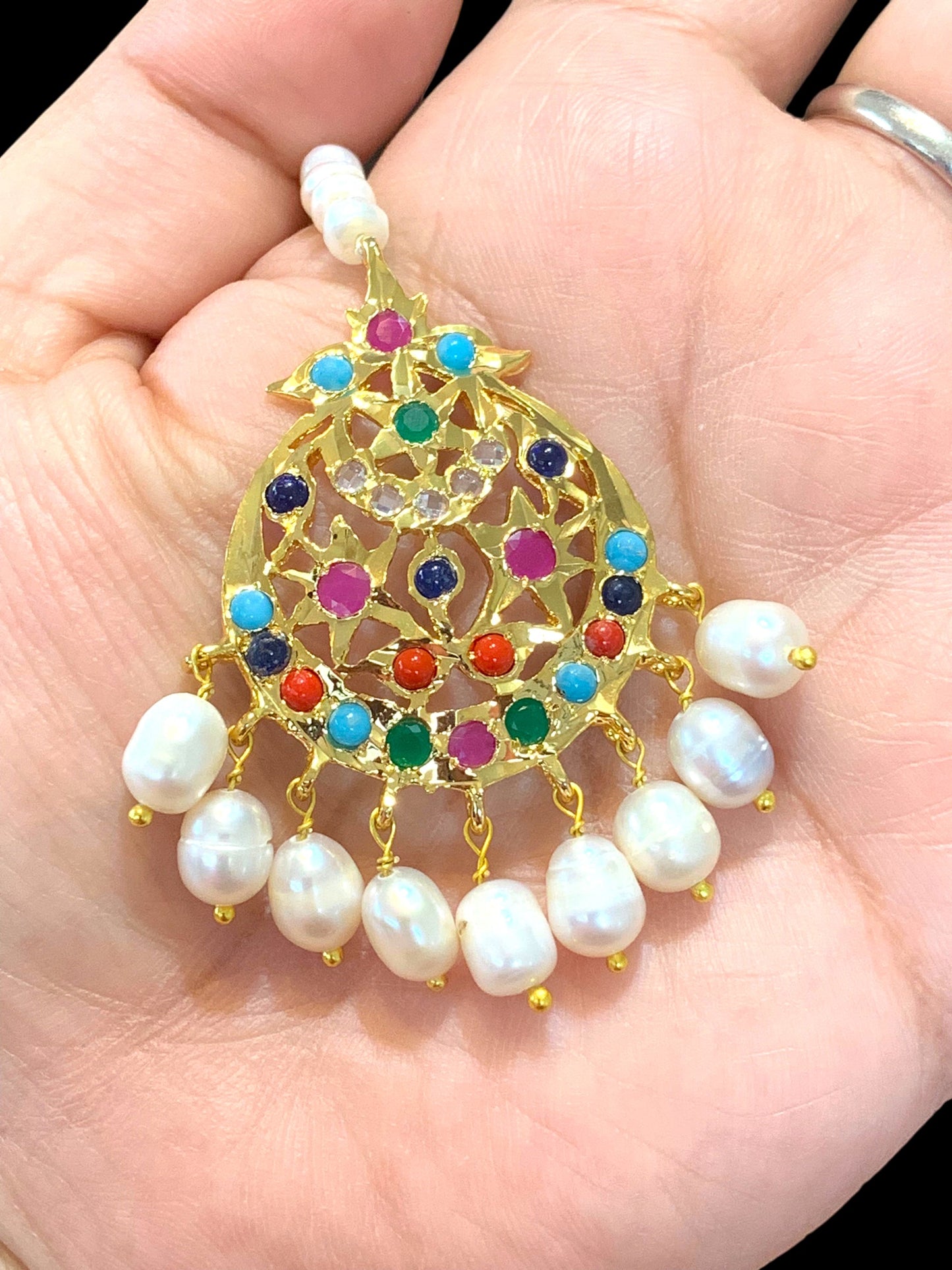 DJTK108 Lahar fresh water pearl tika- navratan ( READY TO SHIP )