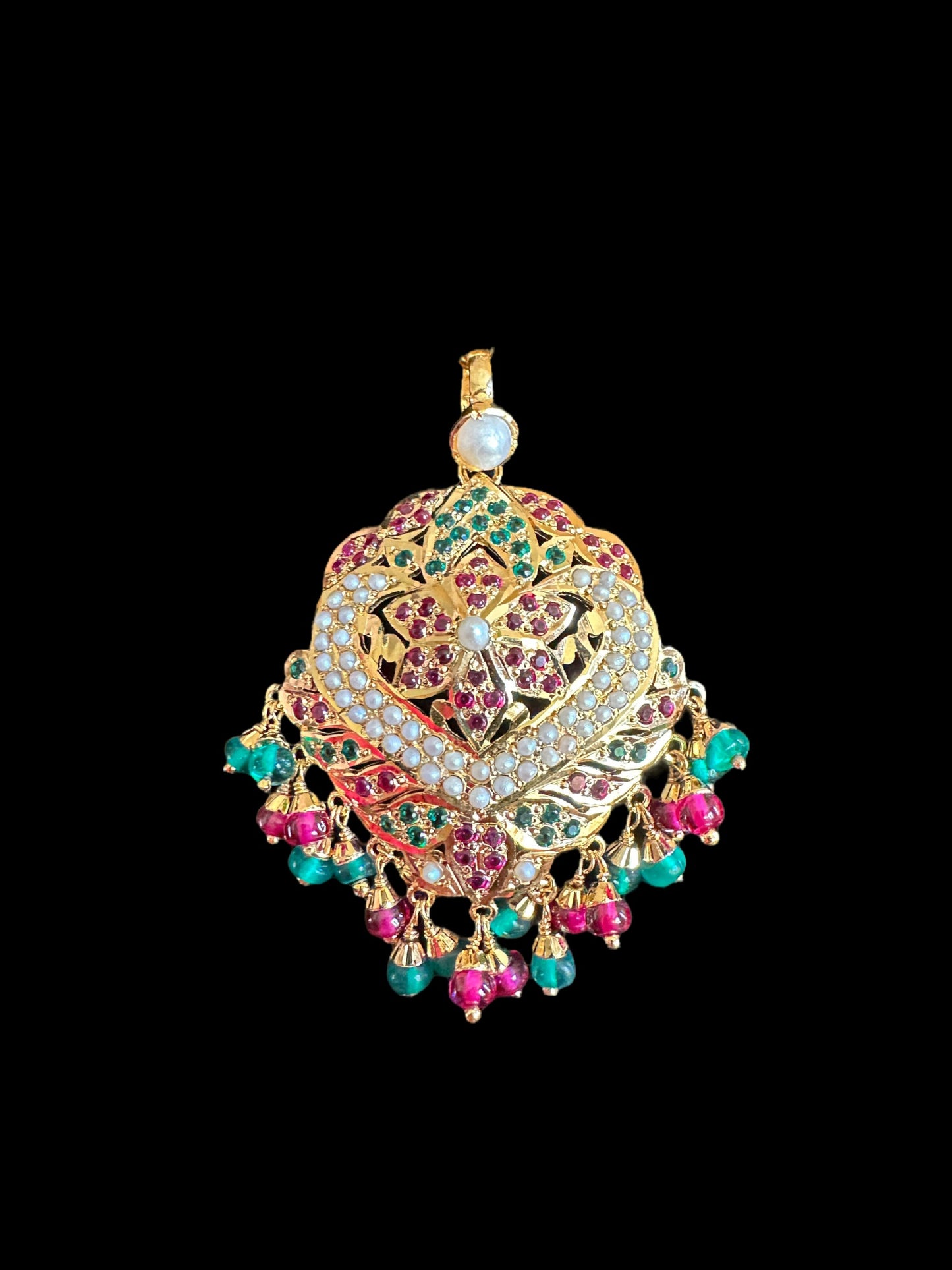 Ruby emerald gold plated silver pendant set ( READY TO SHIP )