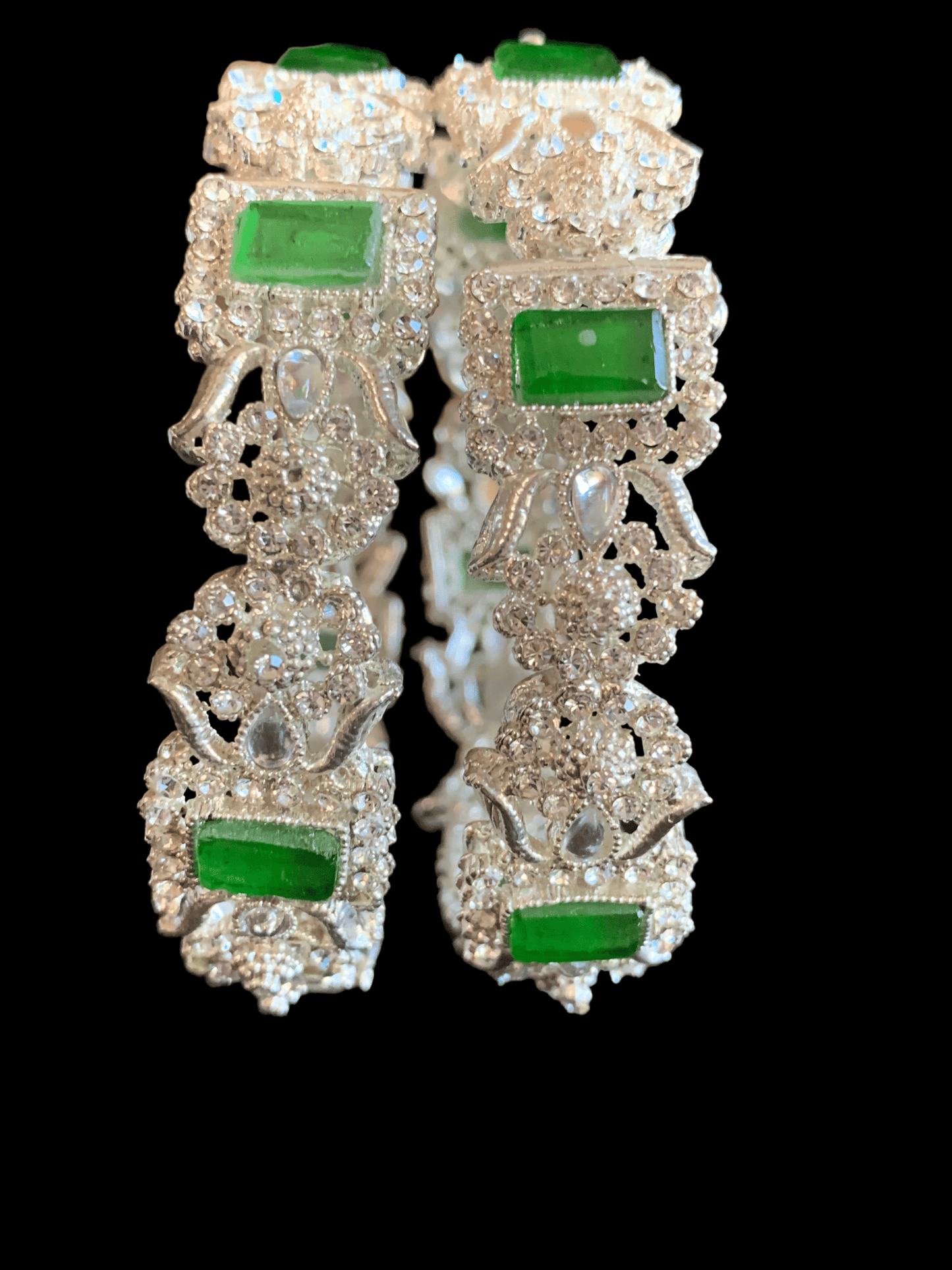 B43 Anisa green silver plated bangles - set of 2 ( READY TO SHIP)