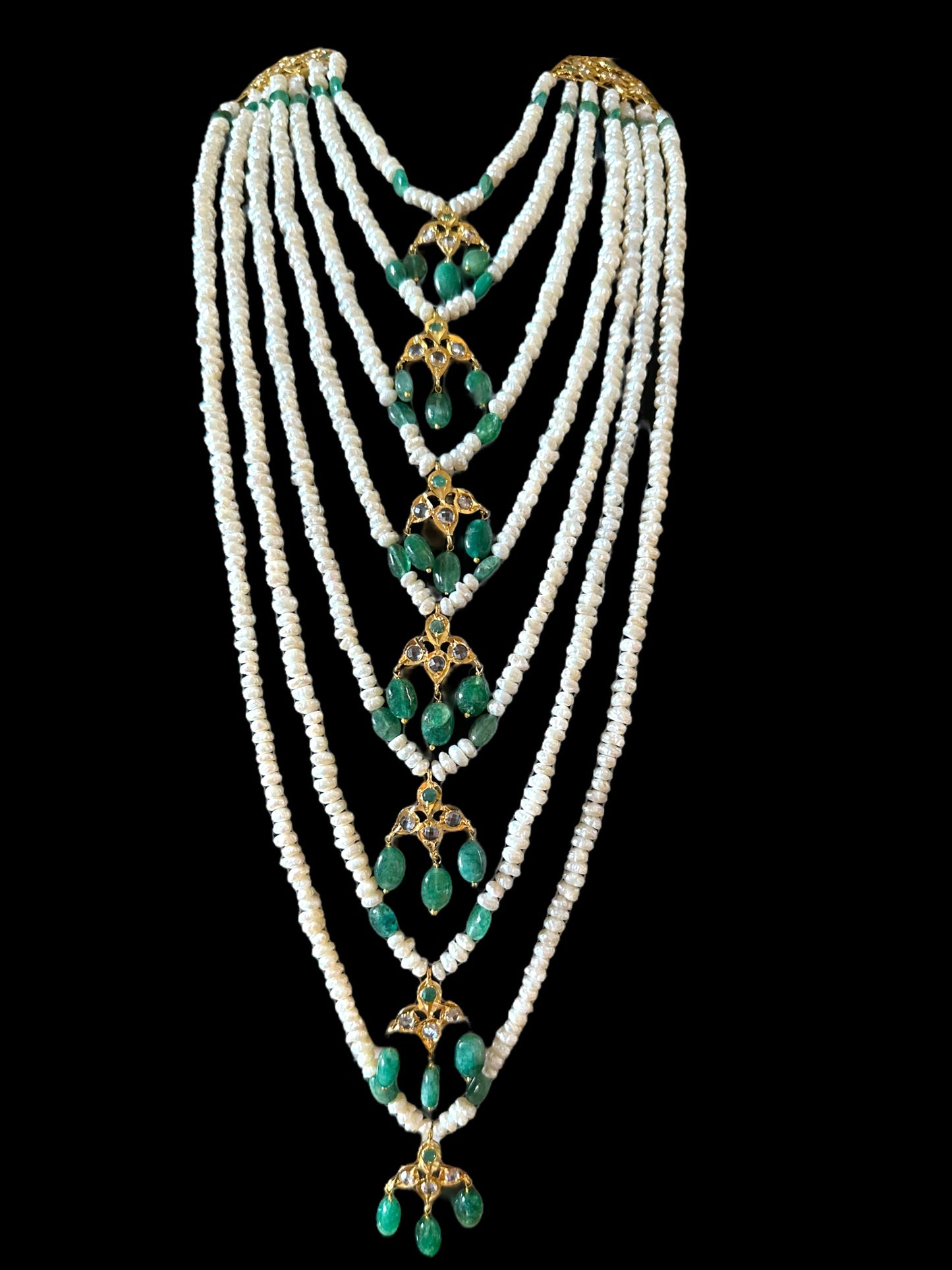 SAT81 Hyderabadi satlada in emerald beads and fresh water pearls (SHIPS IN 2 WEEKS )