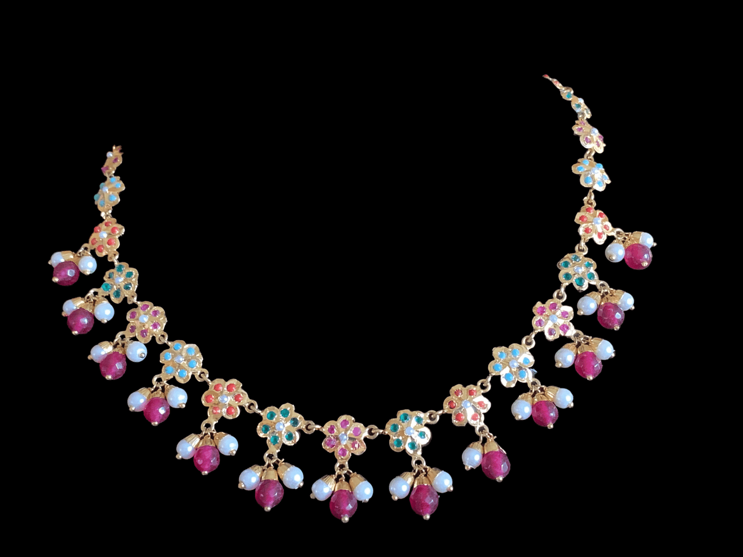 NS328 Alea punjabi Jadau necklace set - navratan (SHIPS IN 4 WEEKS )