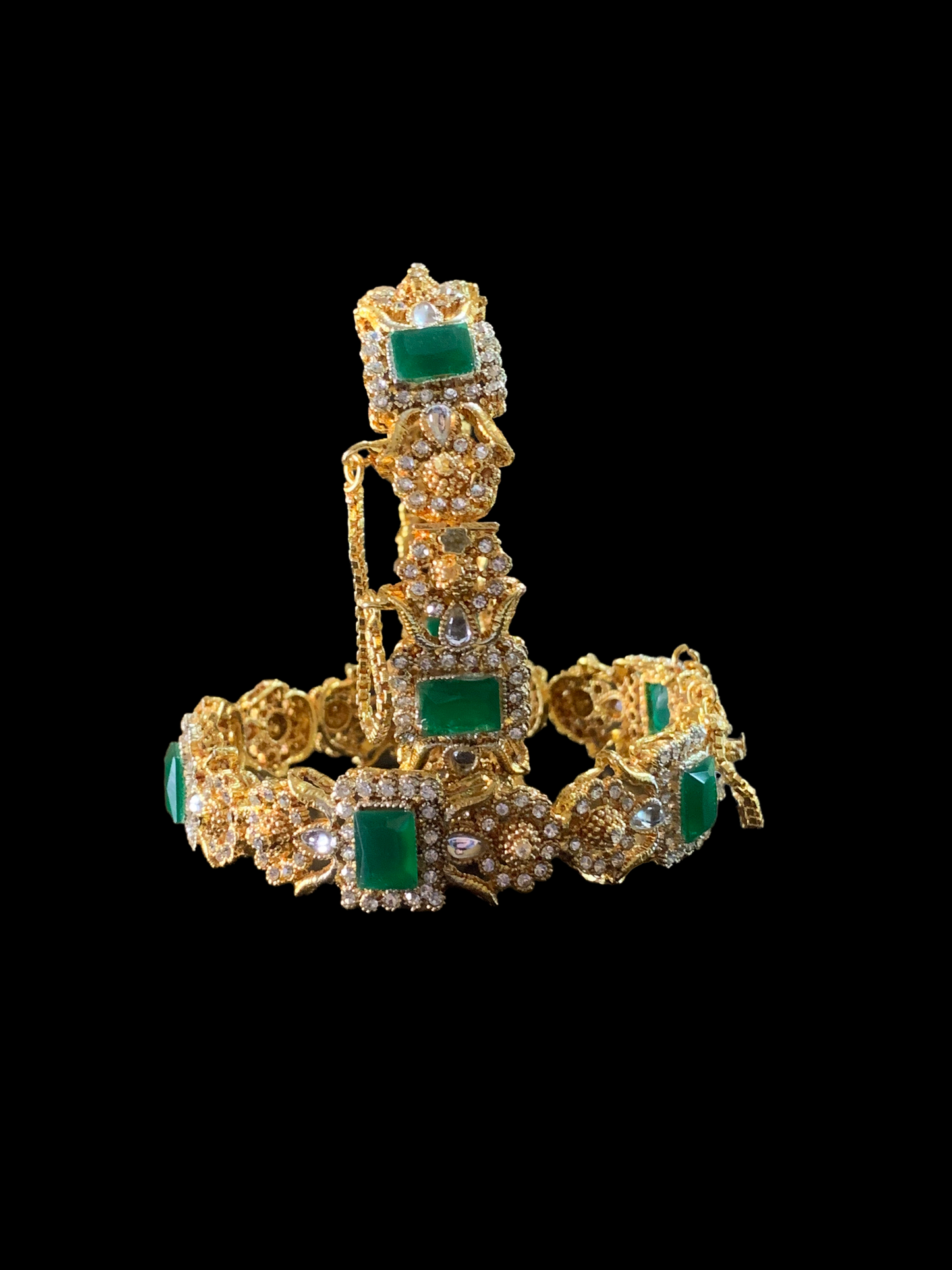 B117 Anisa green gold plated bangles - set of 2 ( SHIPS IN 4 WEEKS)