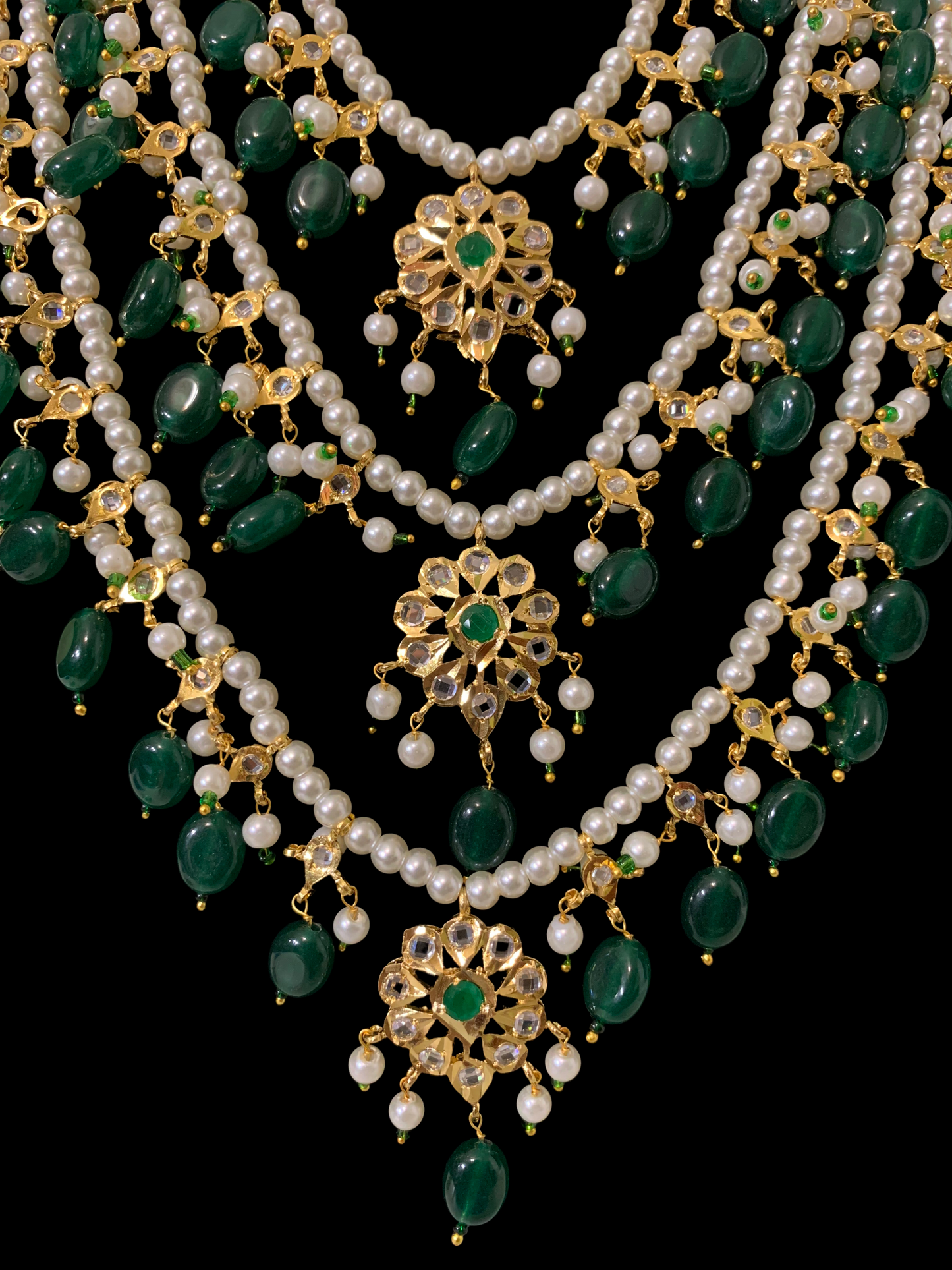 SAT67 Fiona emerald three layer necklace set ( SHIPS IN 4 WEEKS )