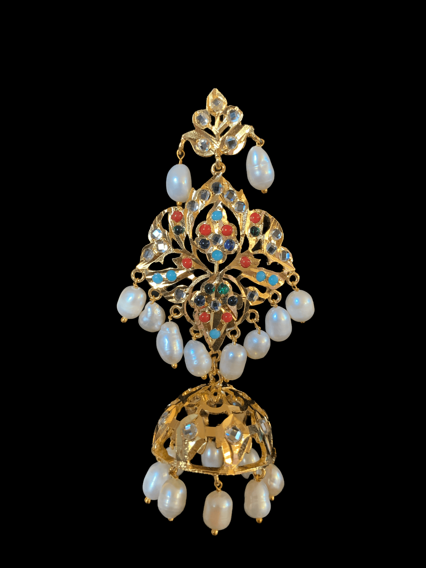 DER95 Lina earrings in fresh water pearls - navratan ( SHIPS IN 4 WEEKS )