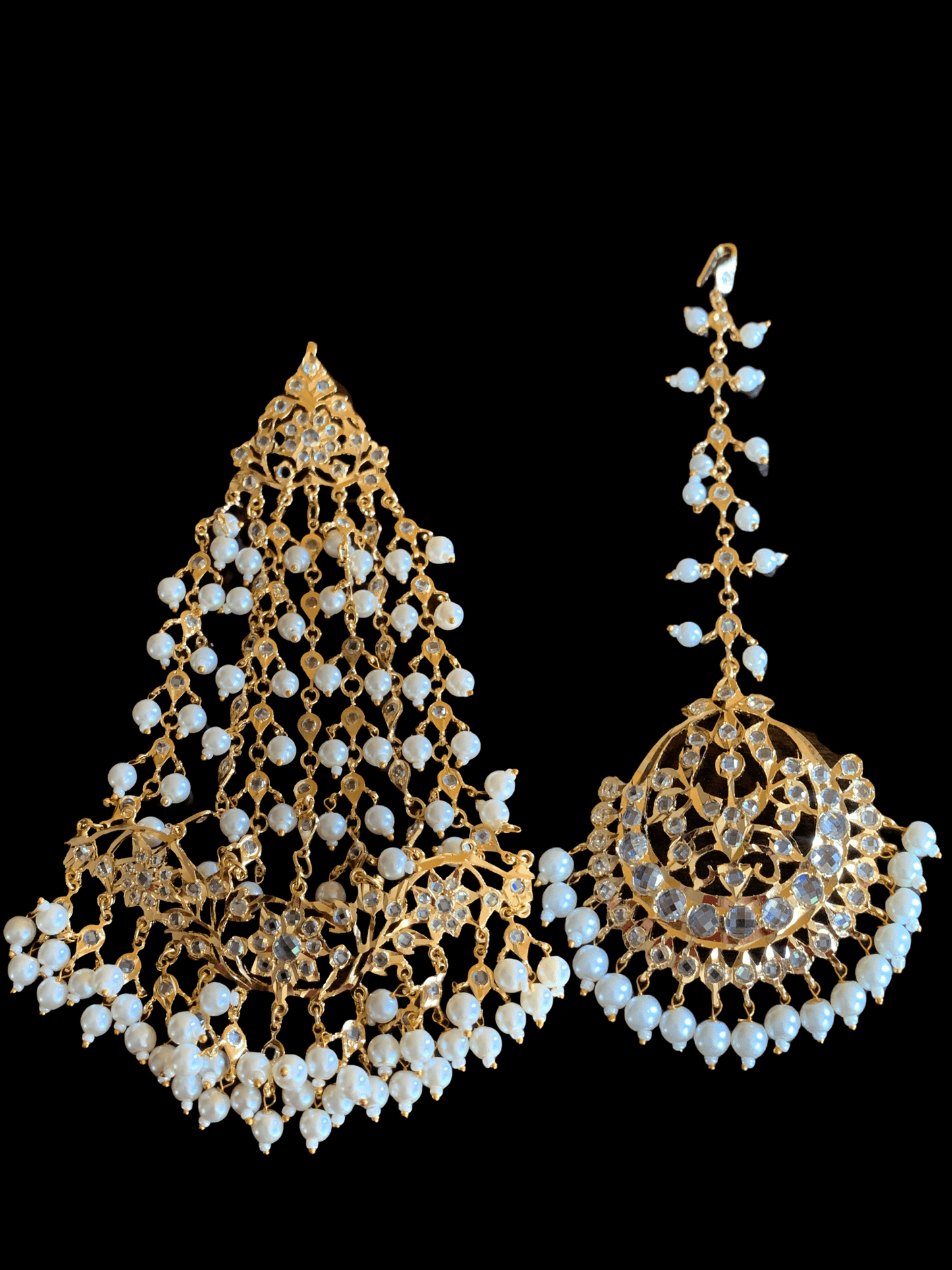 JTK10 Hira jhoomar and tika  in pearls ( SHIPS IN 3 WEEKS )