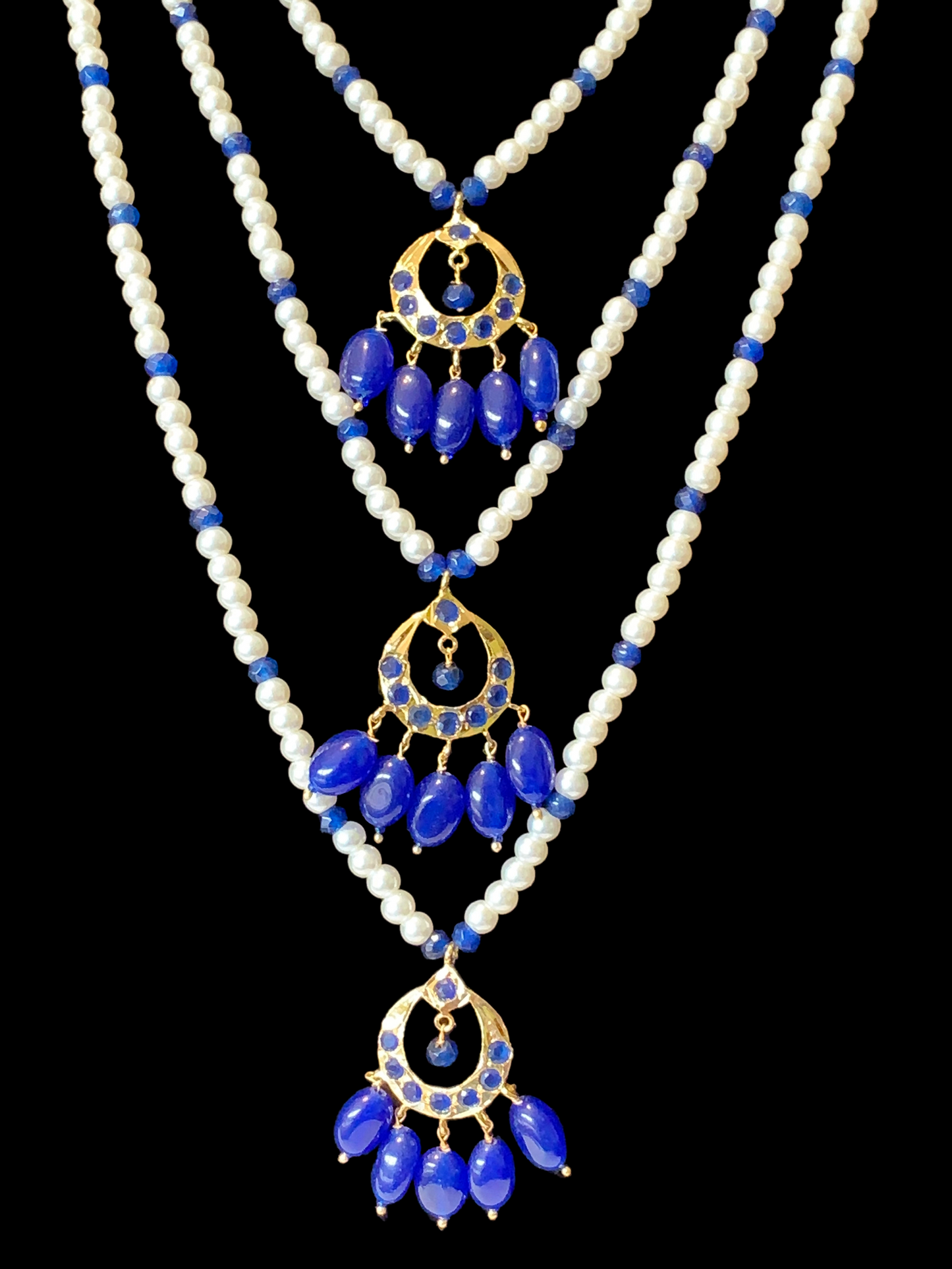 SAT69 Seema three layer necklace with chandbali- Blue ( READY TO SHIP )