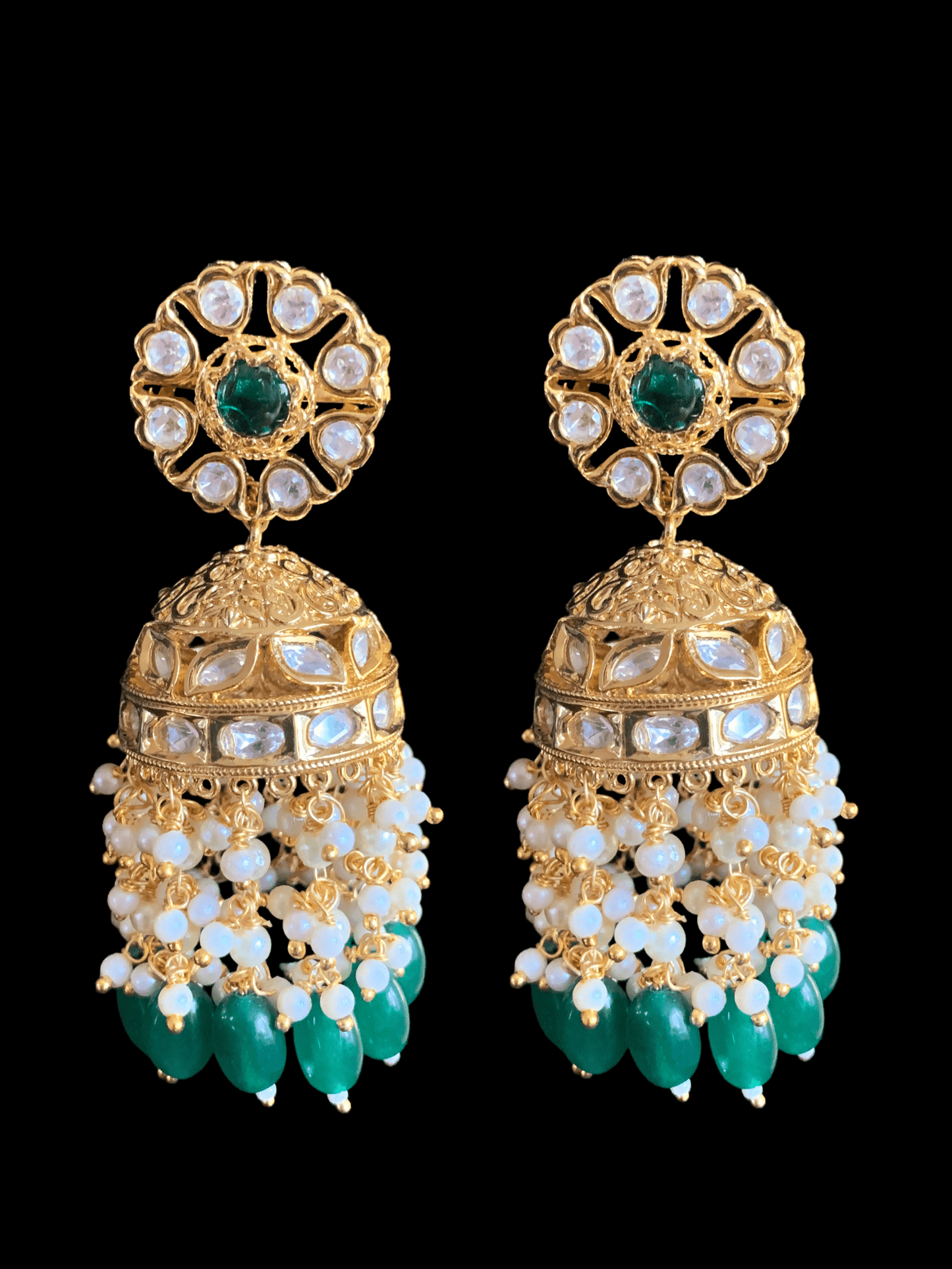 DER338 Shefa polki jhumka - Green  ( READY TO SHIP )