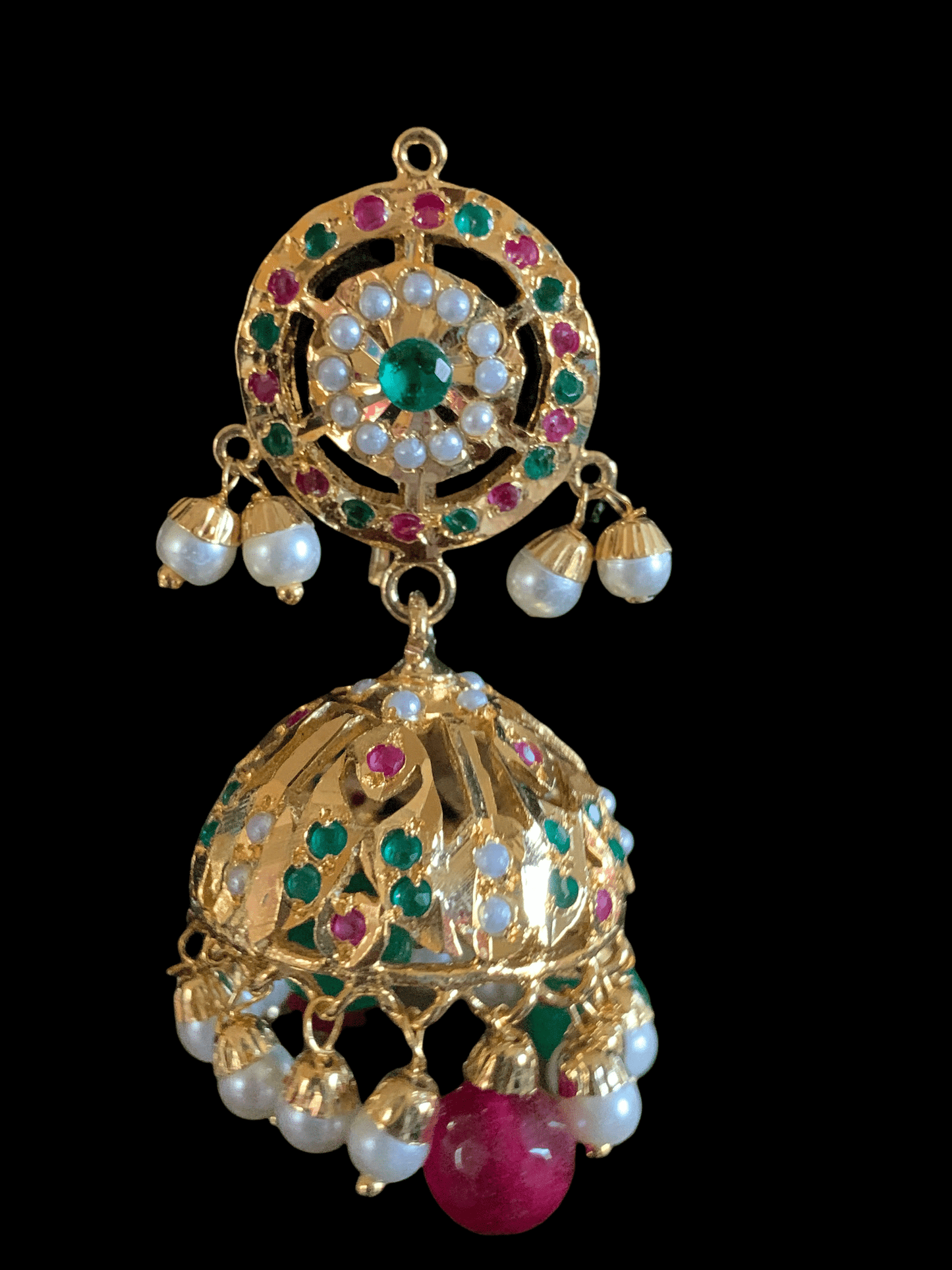 DER707 Hira jhumka in red green ( READY TO SHIP)
