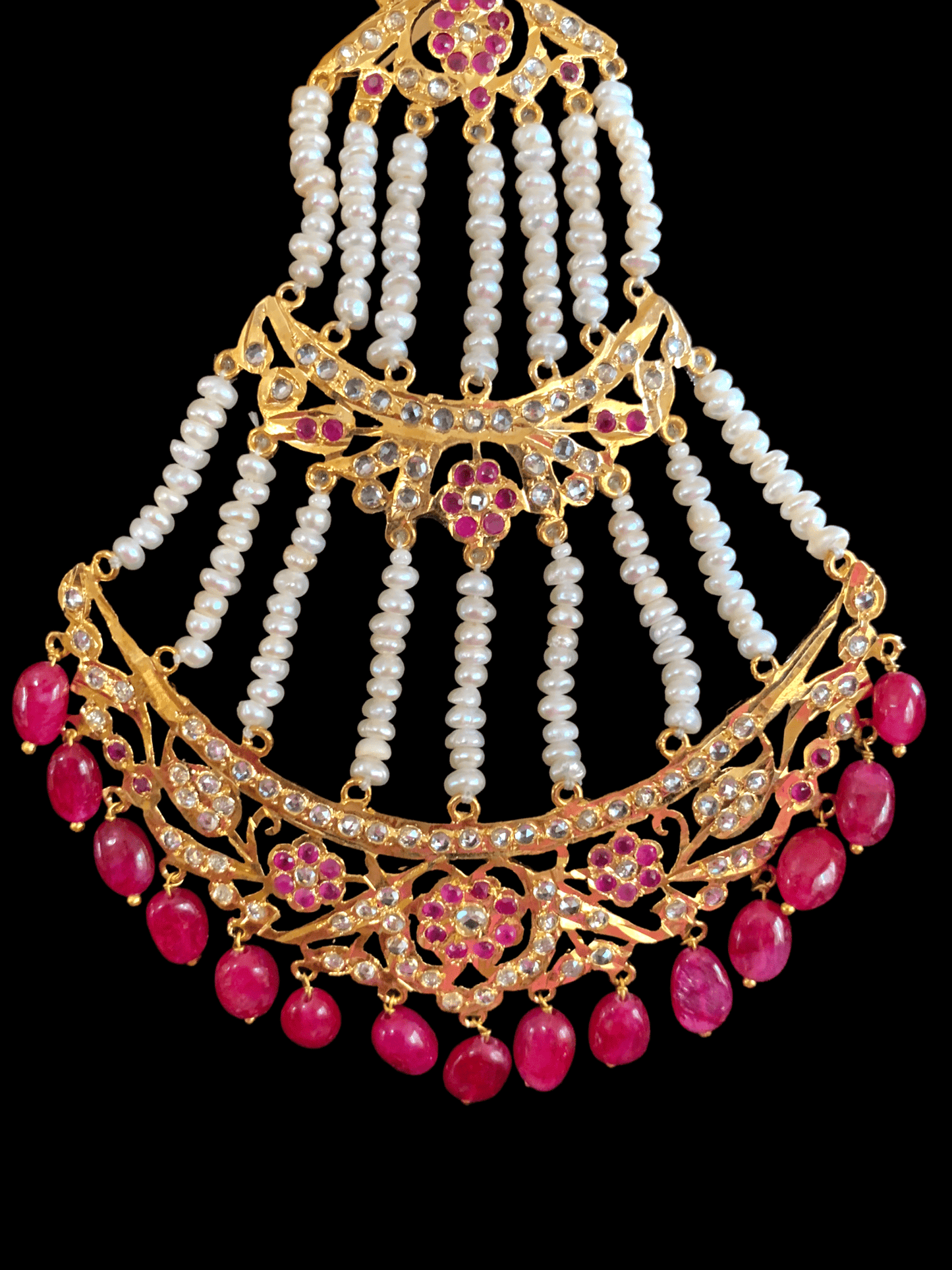 DJHR53 Insia jhoomar in fresh water pearls and ruby beads ( READY TO SHIP )