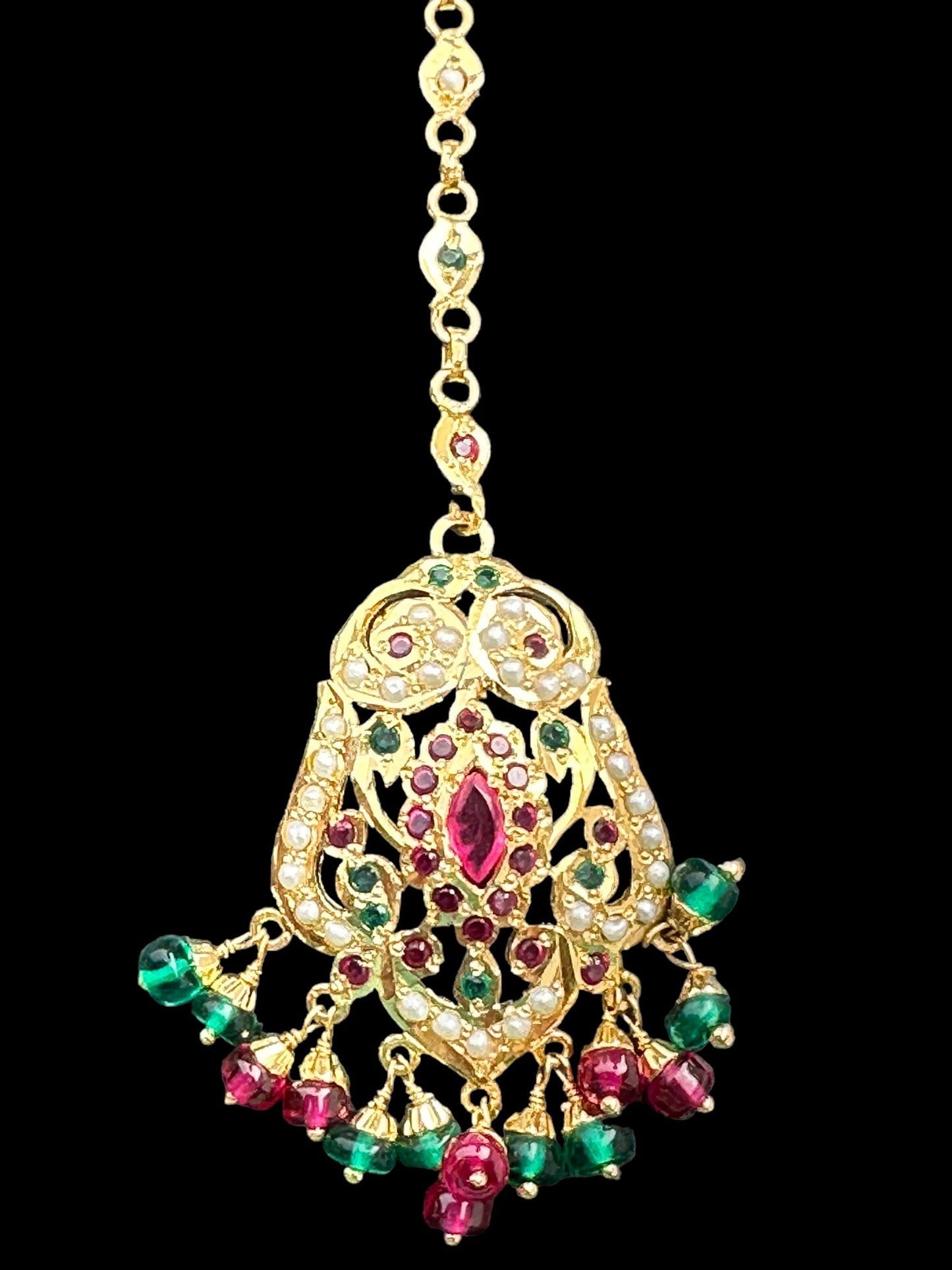 Gold plated silver tika in ruby emerald ( READY TO SHIP )