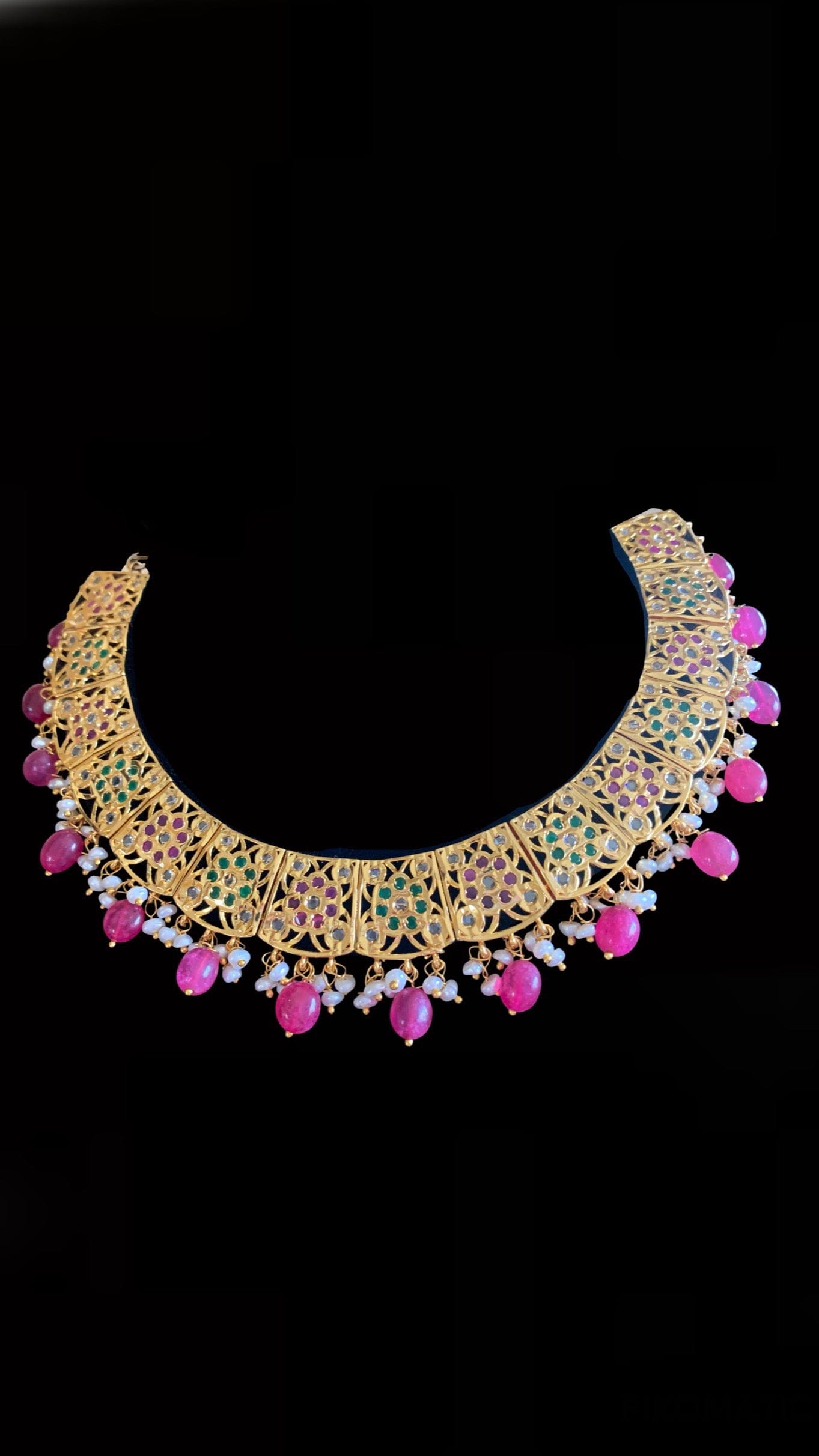NS141 Badia ruby emerald with fresh water pearls necklace set (READY TO SHIP )