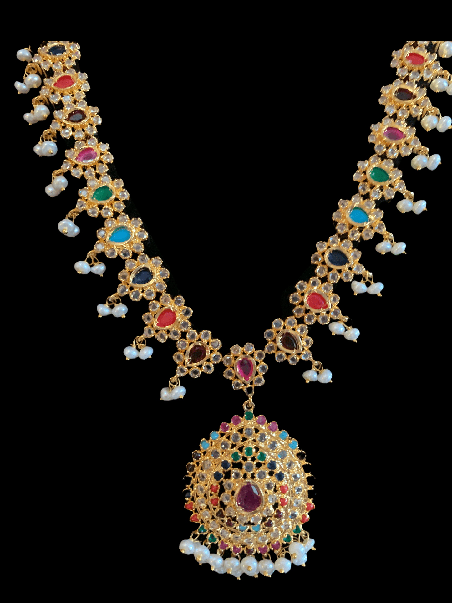 Zehra fresh water pearls set in Navratan (READY TO SHIP)